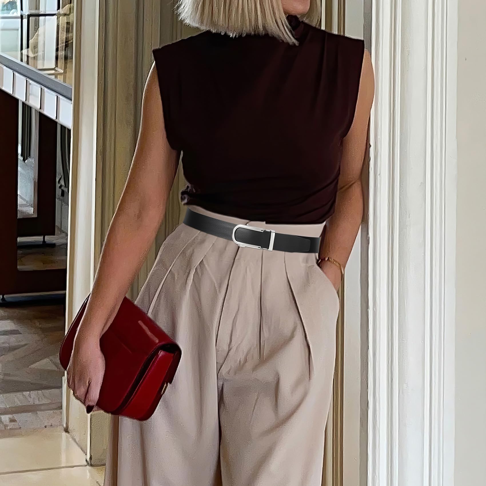 Women Sliding Belt with Automatic Buckle