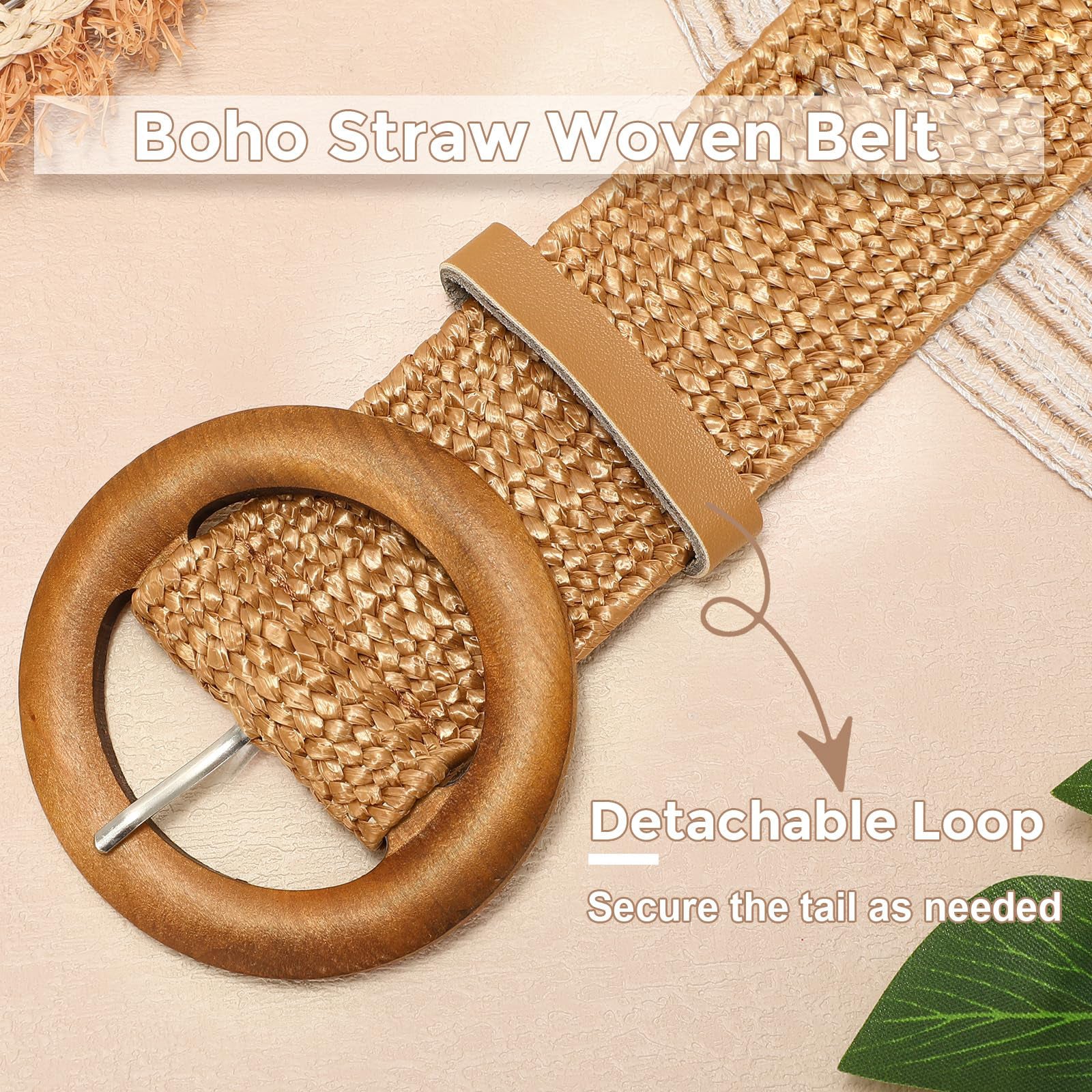 Straw Woven Braided Elastic Belt with Round Buckle - JASGOOD OFFICIAL