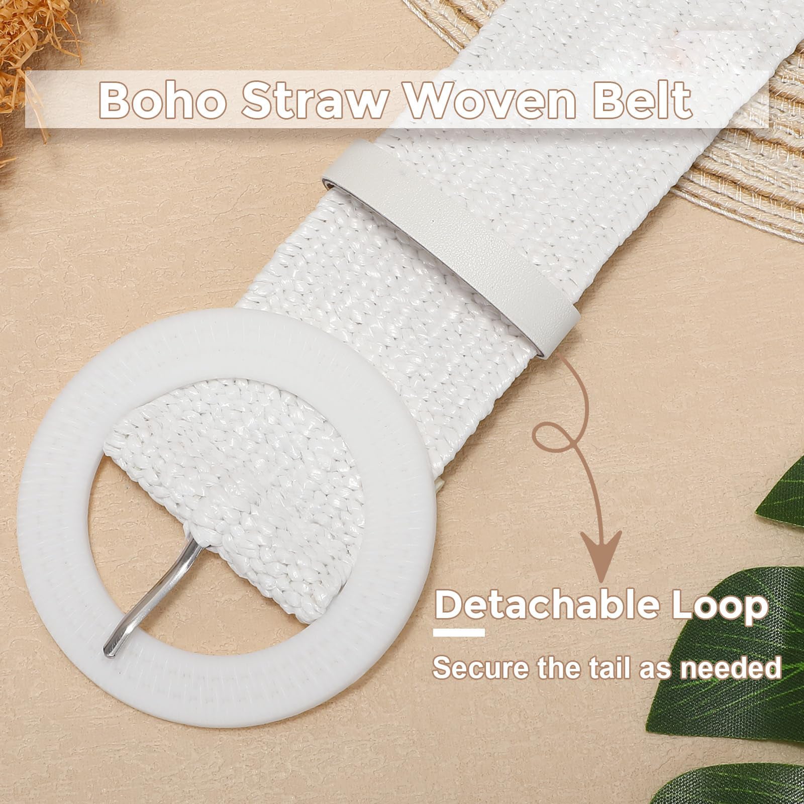 Straw Woven Braided Elastic Belt with Round Buckle - JASGOOD OFFICIAL