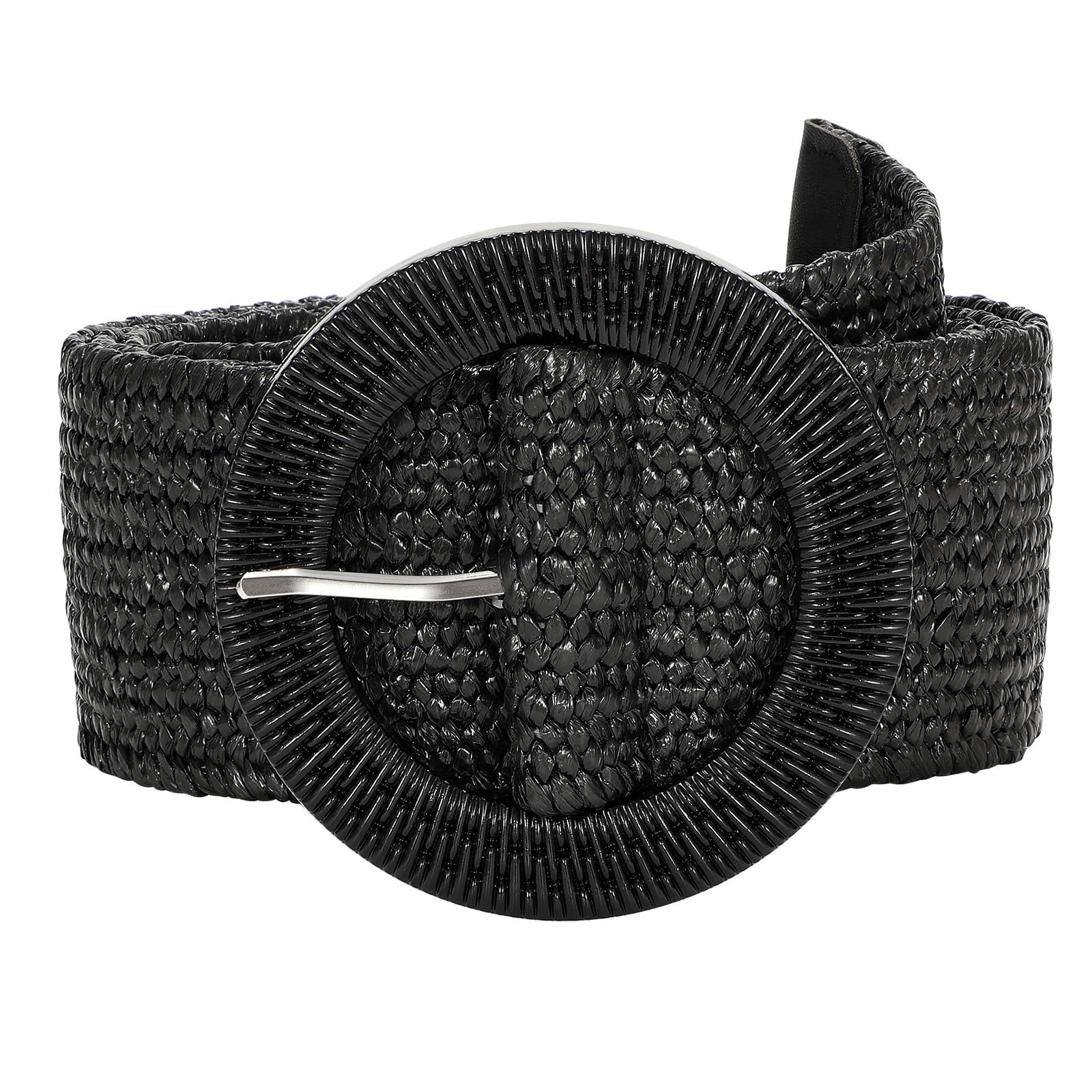 Straw Woven Braided Elastic Belt with Round Buckle - JASGOOD OFFICIAL