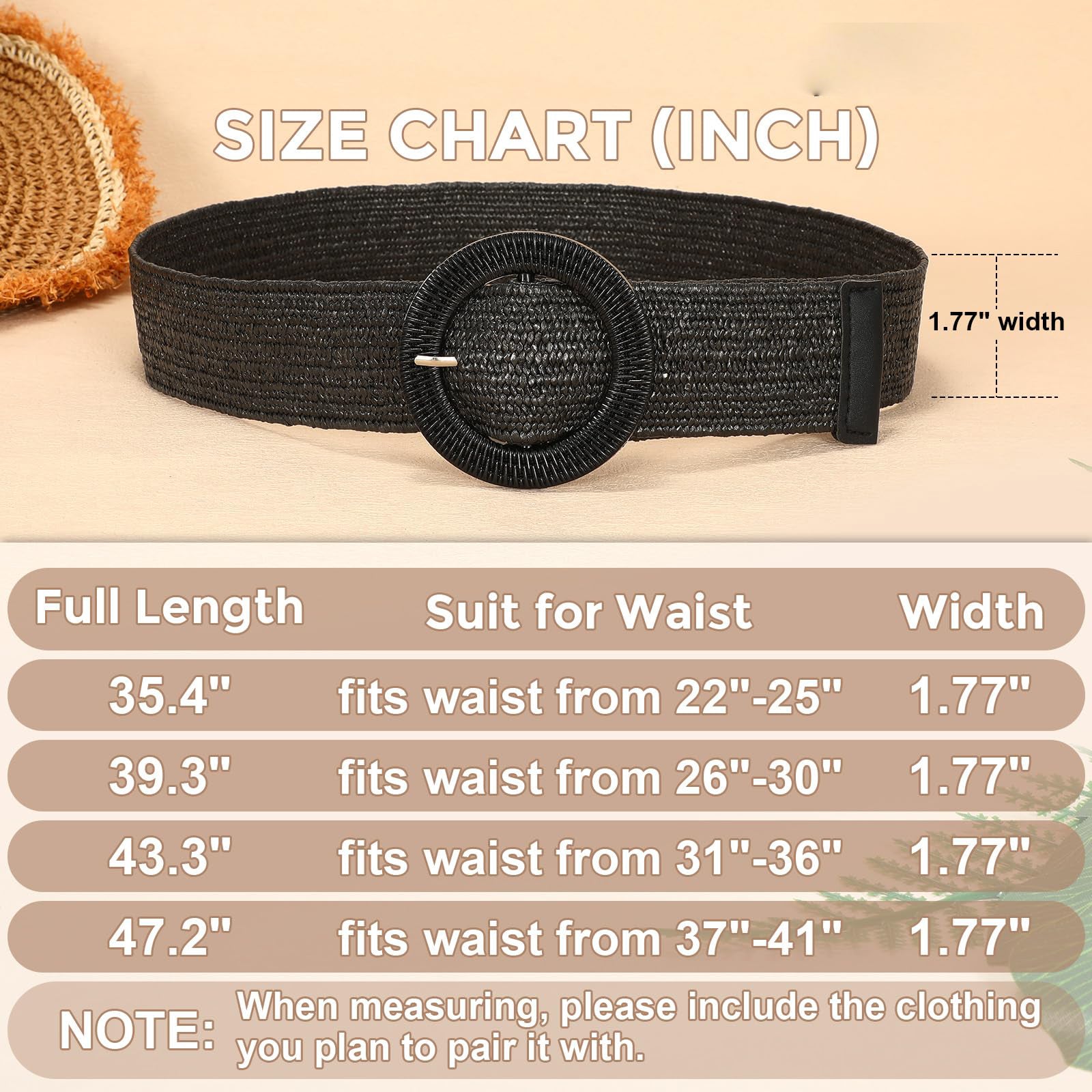 Straw Woven Braided Elastic Belt with Round Buckle - JASGOOD OFFICIAL