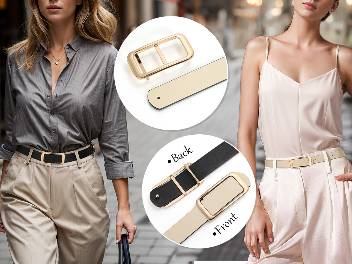 JASGOOD Women Reversible Leather Belt for Pants Jeans Ladies Waist Belt for Dresses
