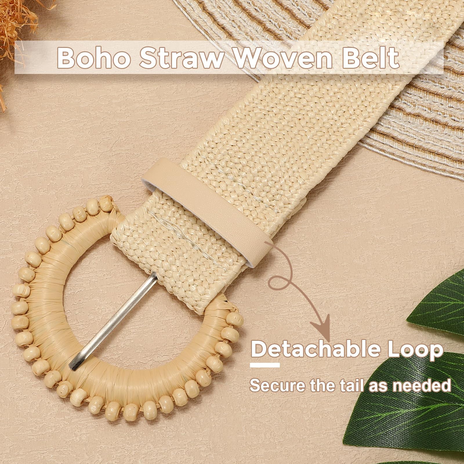 Straw Woven Braided Elastic Belt with Round Buckle - JASGOOD OFFICIAL