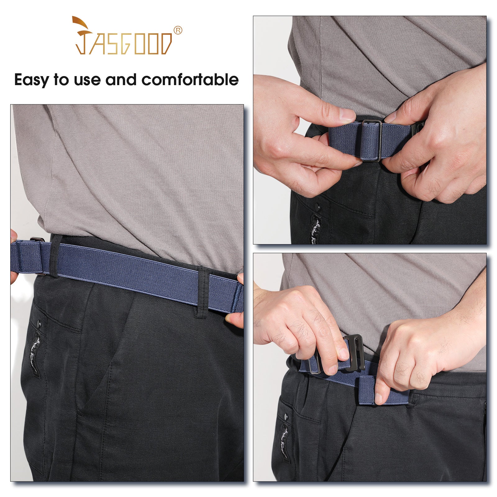 JASGOOD No Show Elastic 2 Loops Belt for Men,No Buckle Stretch Side Belt Pant Waist Tightener for Jeans - JASGOOD OFFICIAL