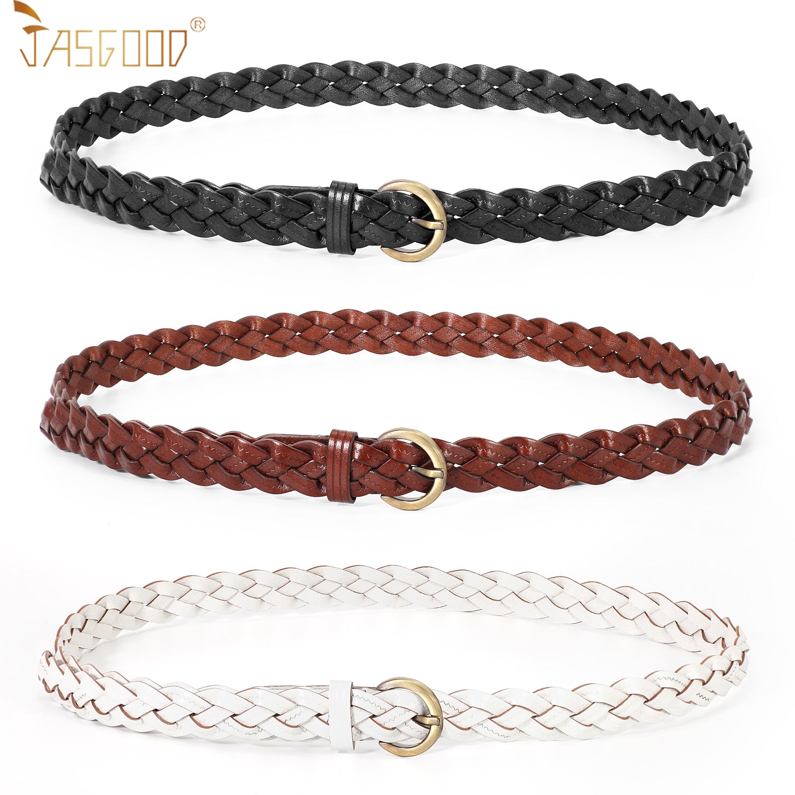 Women Leather Belt Skinny Dress Belt With Gold Buckle