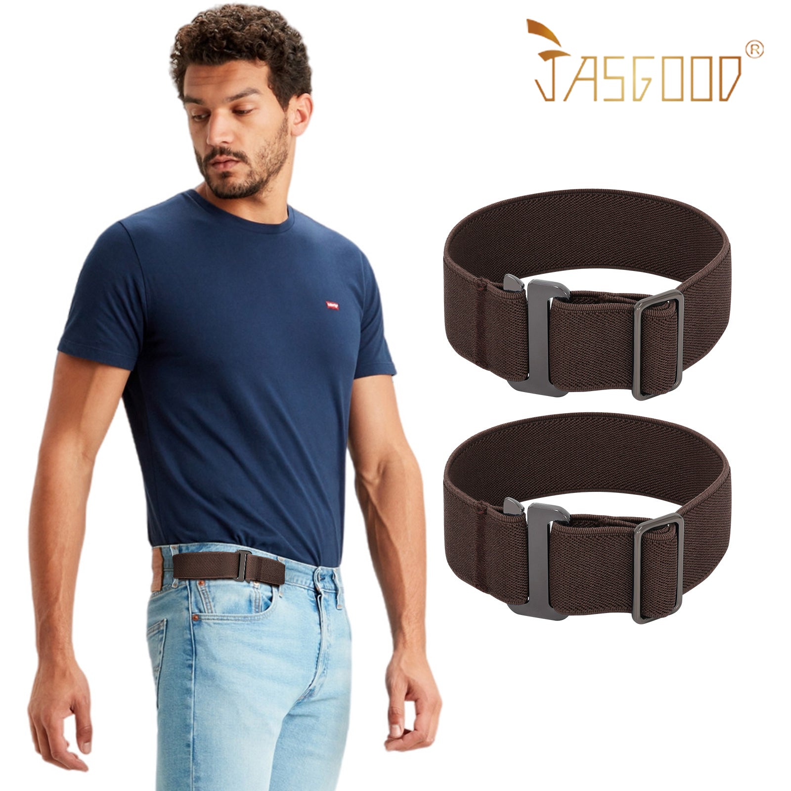 JASGOOD No Show Elastic 2 Loops Belt for Men,No Buckle Stretch Side Belt Pant Waist Tightener for Jeans - JASGOOD OFFICIAL