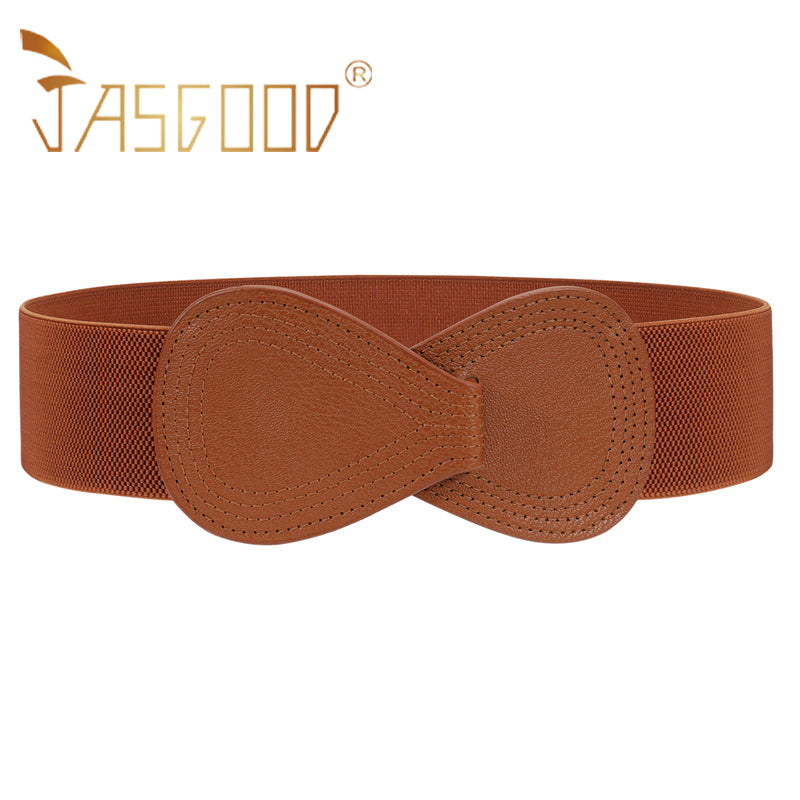 Lady Interlock Buckle 8-shaped Faux Leather Elastic Belt - JASGOOD OFFICIAL