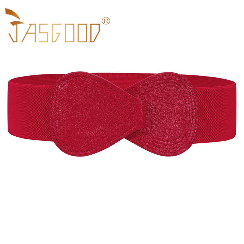 Lady Interlock Buckle 8-shaped Faux Leather Elastic Belt - JASGOOD OFFICIAL