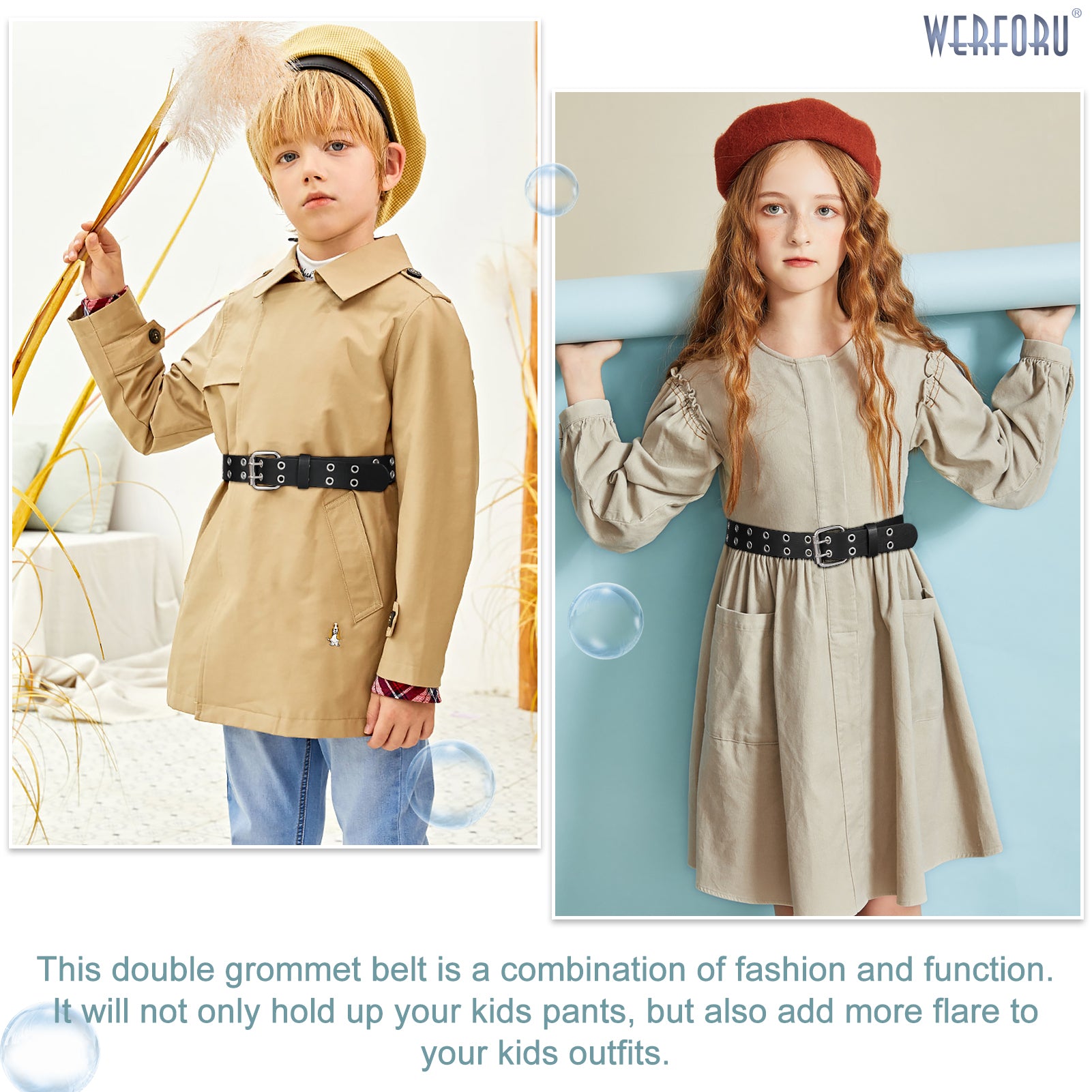 Kids Double Grommet Pu Leather Studded Holes Belt - JASGOOD OFFICIAL