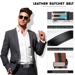 JASGOOD 1 Pack Black Automatic Ratchet Split Genuine Leather Men Dress Belt