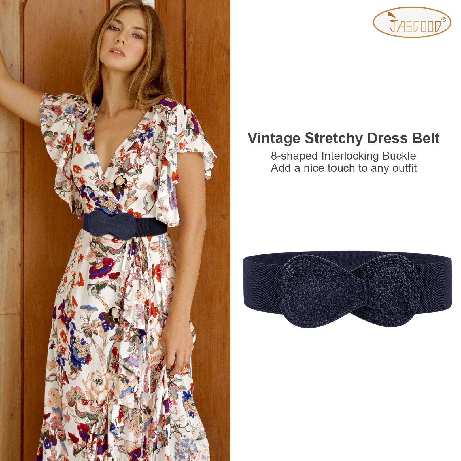 Lady Interlock Buckle 8-shaped Faux Leather Elastic Belt - JASGOOD OFFICIAL
