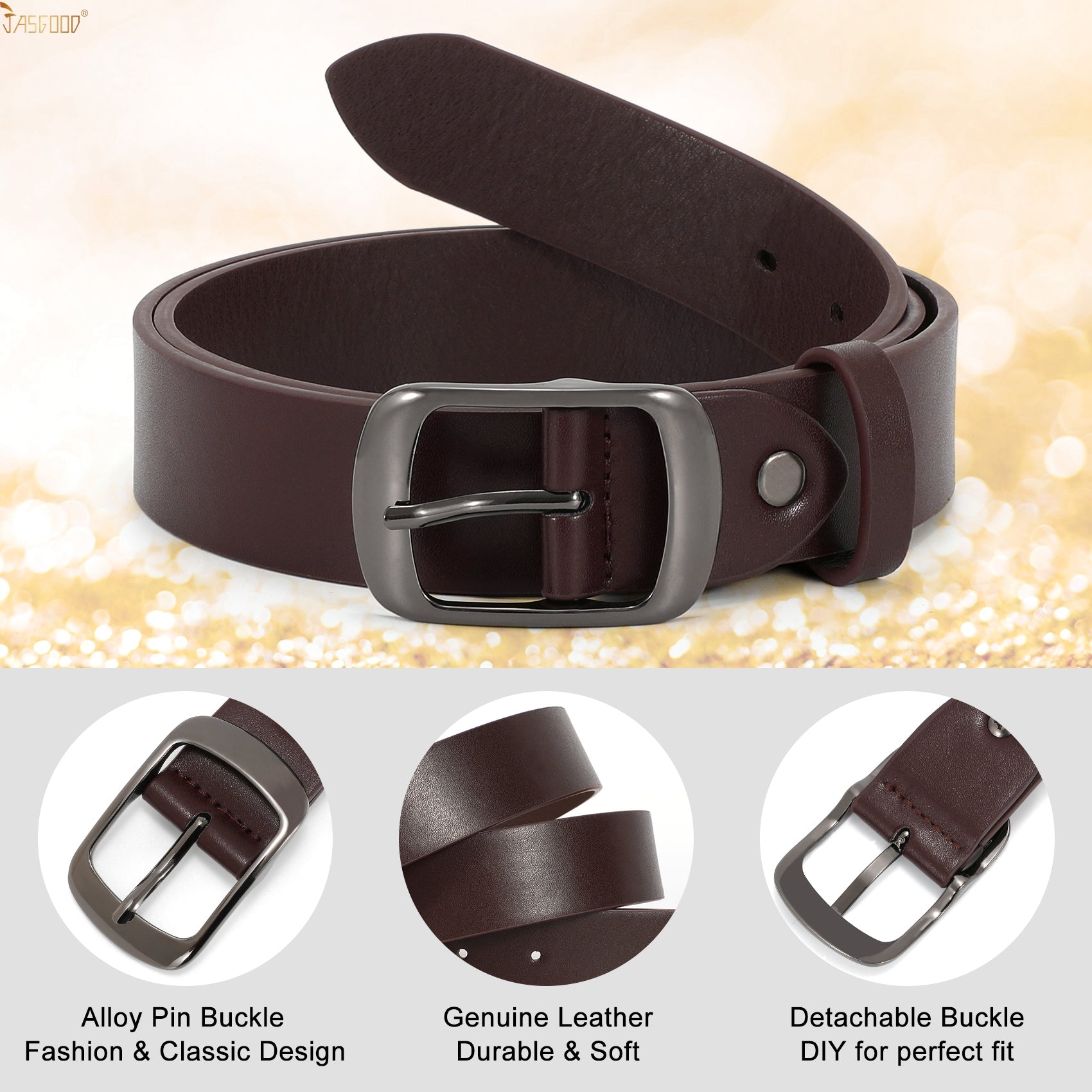 2Packs Women Leather Belts for Jeans Fashion Ladies Black Brown Waist Belt - JASGOOD OFFICIAL