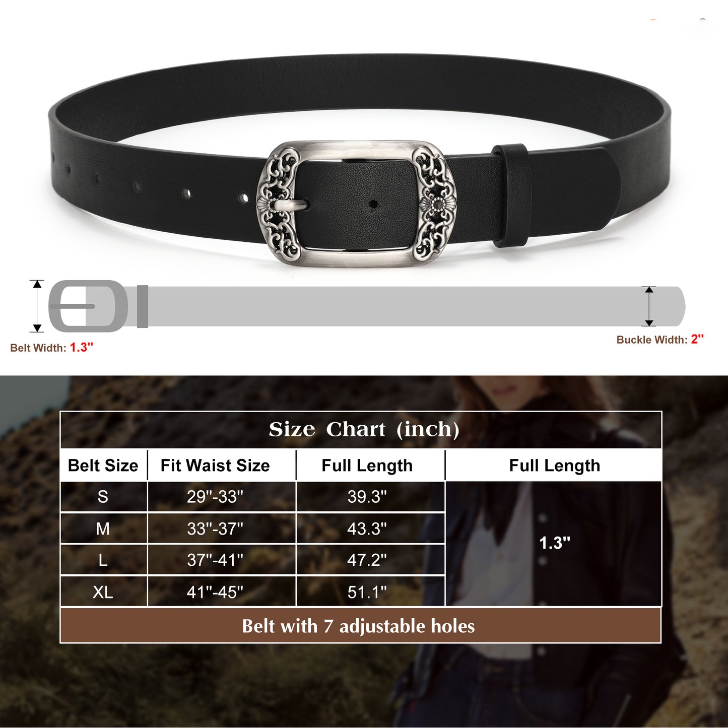 Copy of JASGOOD 1 Pack Black Flower Pattern Design Faux Leather Zinc Alloy Pin Buckle Women Belt For Jeans