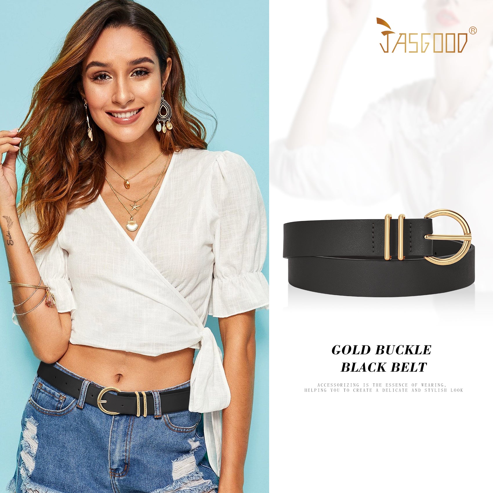 JASGOOD Leather Belts for Women Jeans Dresses Fashion Ladies White Belt - JASGOOD OFFICIAL