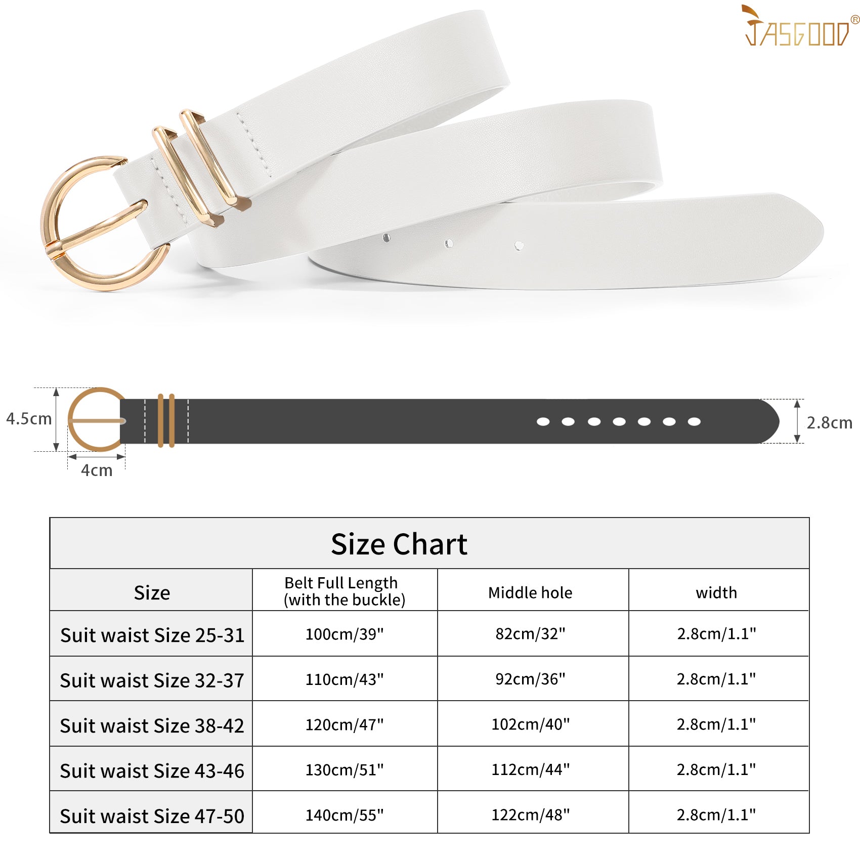 JASGOOD Leather Belts for Women Jeans Dresses Fashion Ladies White Belt - JASGOOD OFFICIAL