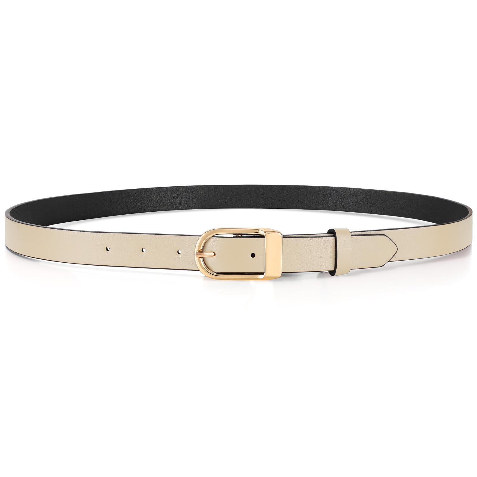 JASGOOD Women Leather Belt for Jeans Dress Thin Fashion Leather Belt Alloy Gold Buckle for Ladies