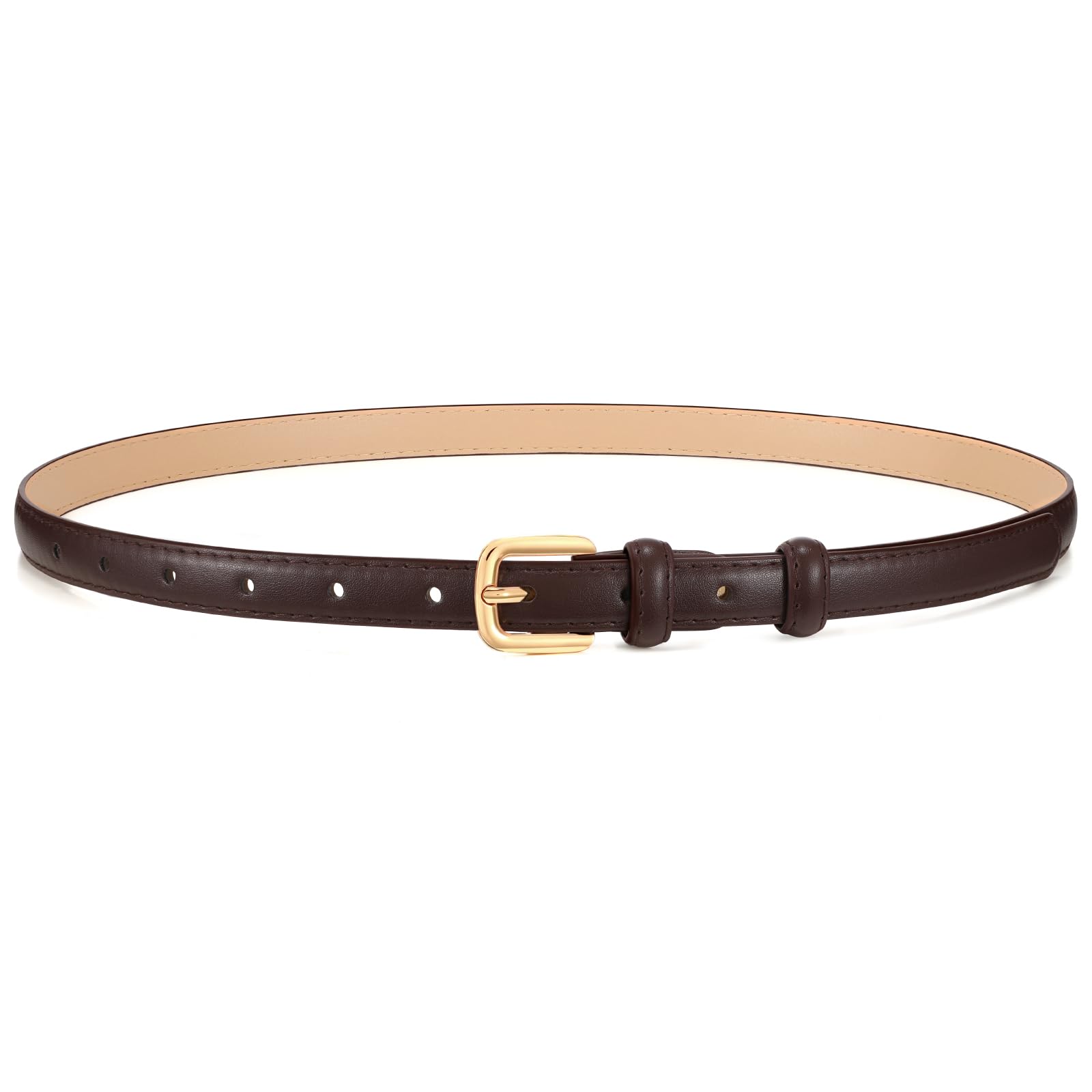 JASGOOD Women Skinny Faux Leather Belt Thin Waist Belt for Women Jeans Dress Fashion Ladies Belt with Gold Buckle