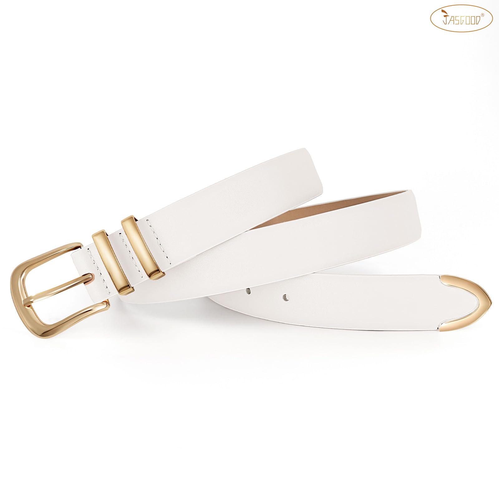 JASGOOD Women Leather Belt with Gold Buckle Ladies Fashion Faux Leather Waist Belt for Jeans Pants - JASGOOD OFFICIAL