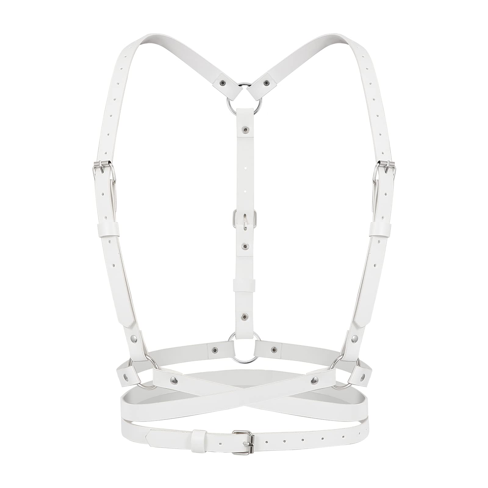JASGOOD Punk Waist Belt Women PU Leather Skinny Body Adjustable Belts with Gothic Circle for Party