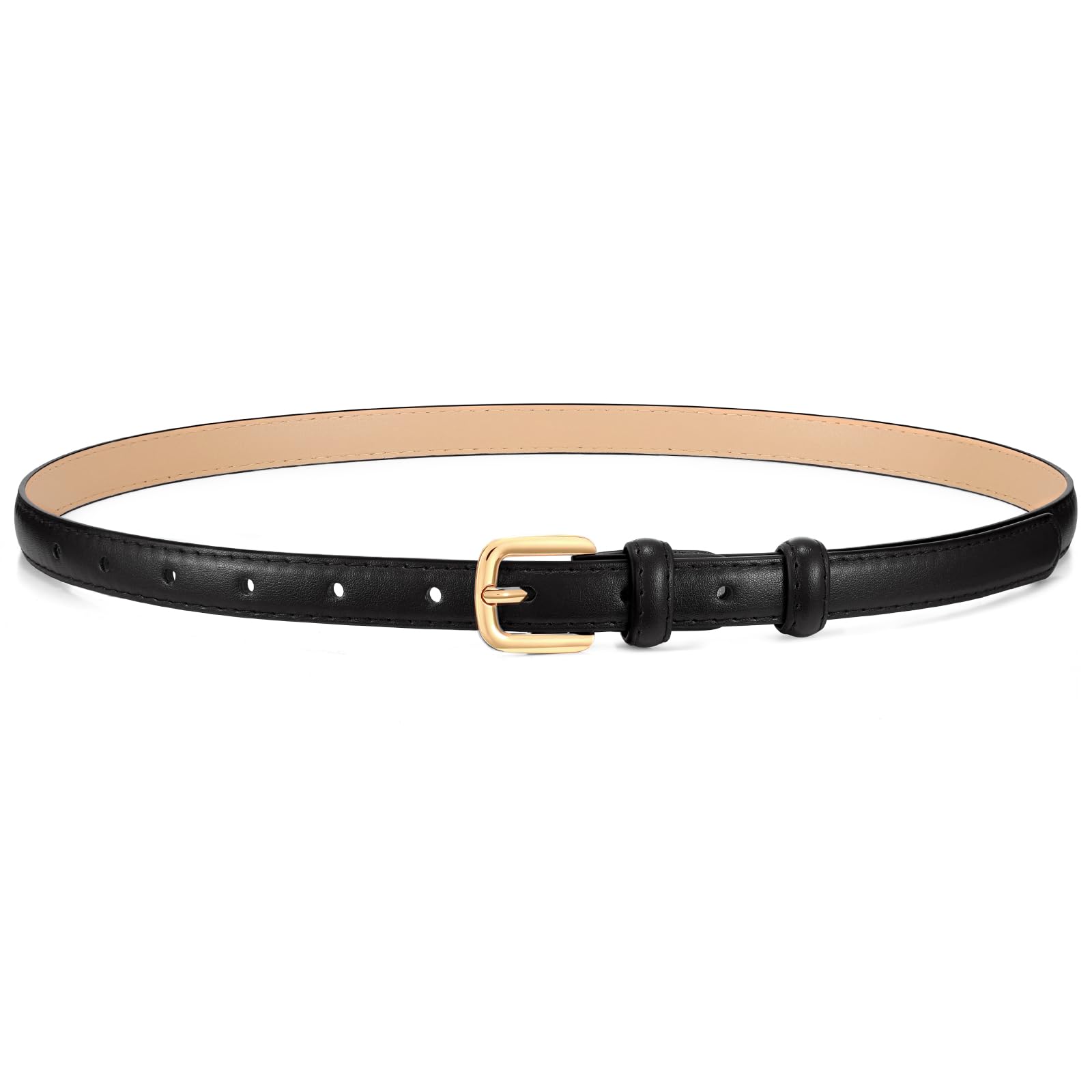 JASGOOD Women Skinny Faux Leather Belt Thin Waist Belt for Women Jeans Dress Fashion Ladies Belt with Gold Buckle