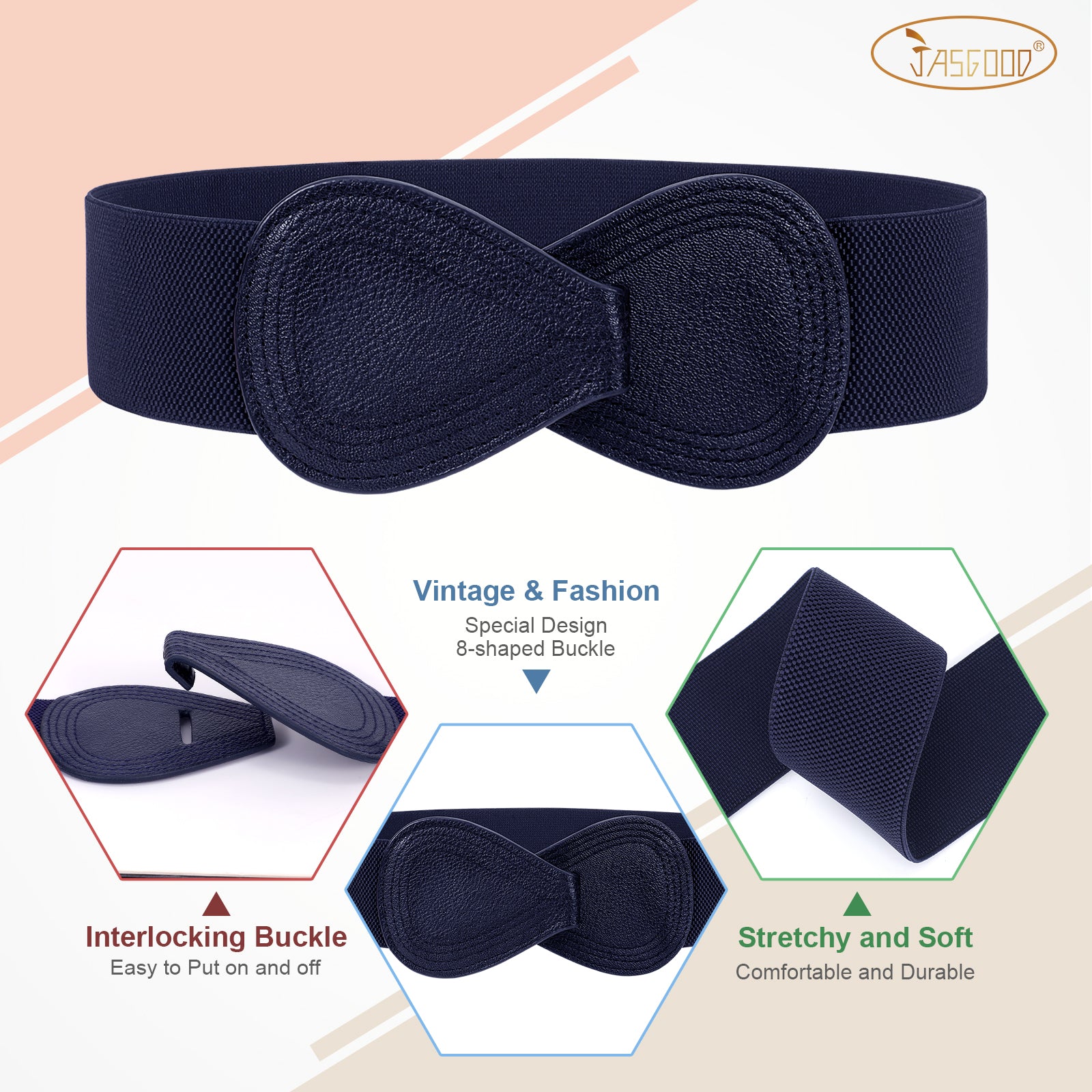 Lady Interlock Buckle 8-shaped Faux Leather Elastic Belt - JASGOOD OFFICIAL