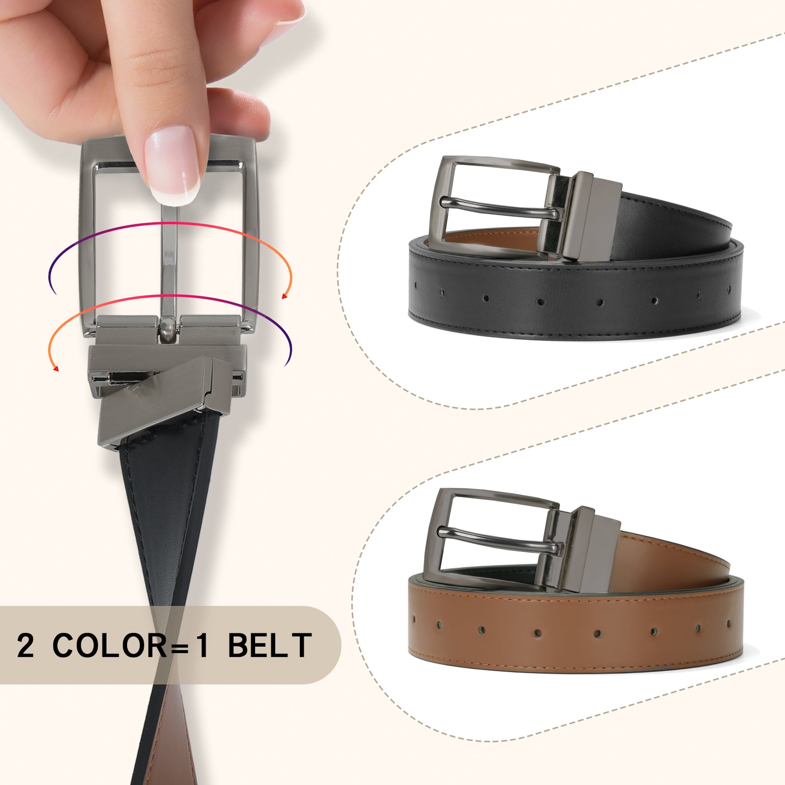 Men Women Comfortable Casual Leather Classic Reversible Belt - JASGOOD OFFICIAL