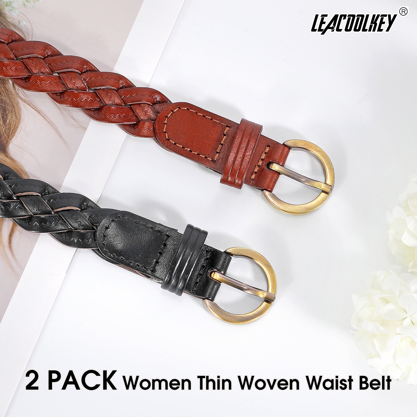 Women Leather Belt Skinny Dress Belt With Gold Buckle