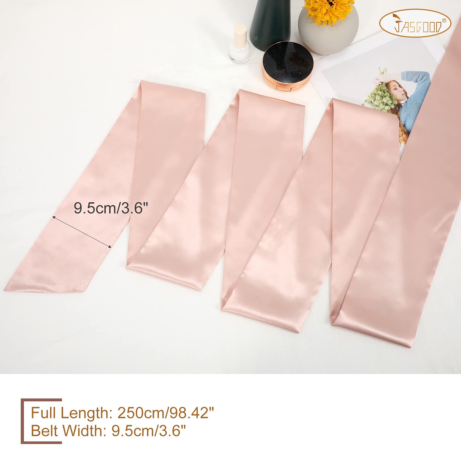 JASGOOD Women Sash Belt for Dress Long Satin Waist Belt for Wedding Party Special Occasion 3.7" Width
