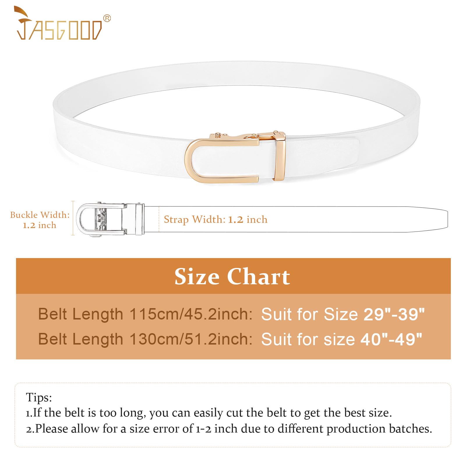 JASGOOD Women Leather Ratchet Belt for Jeans Pants Dresses Adjustable Belt with Automatic Sliding Buckle, Width 1.2" - JASGOOD OFFICIAL