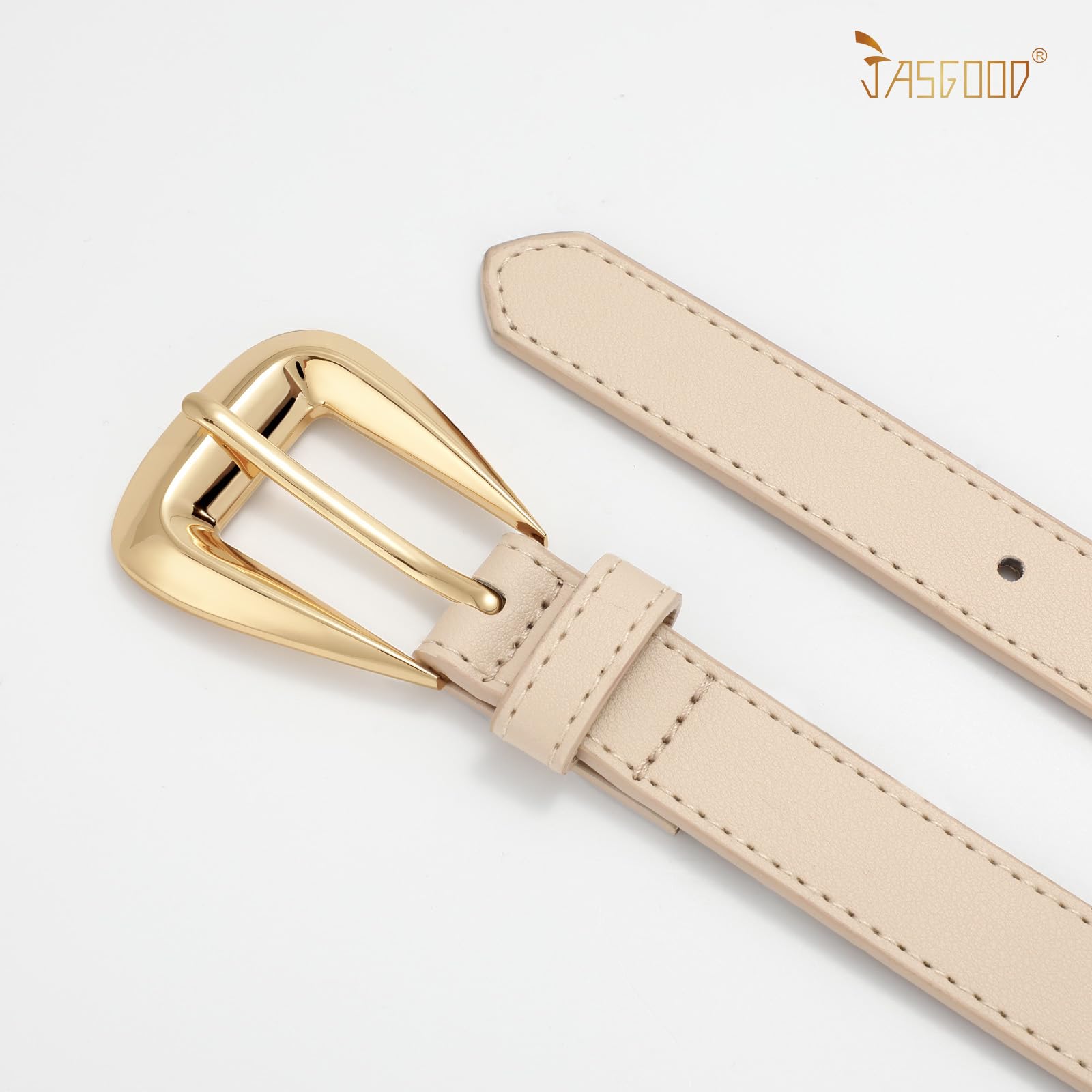 JASGOOD Women Leather Belts for Jeans Pants Soft Leather Waist Belt for Ladies Vintage Belt with Gold Buckle 0.9" Width