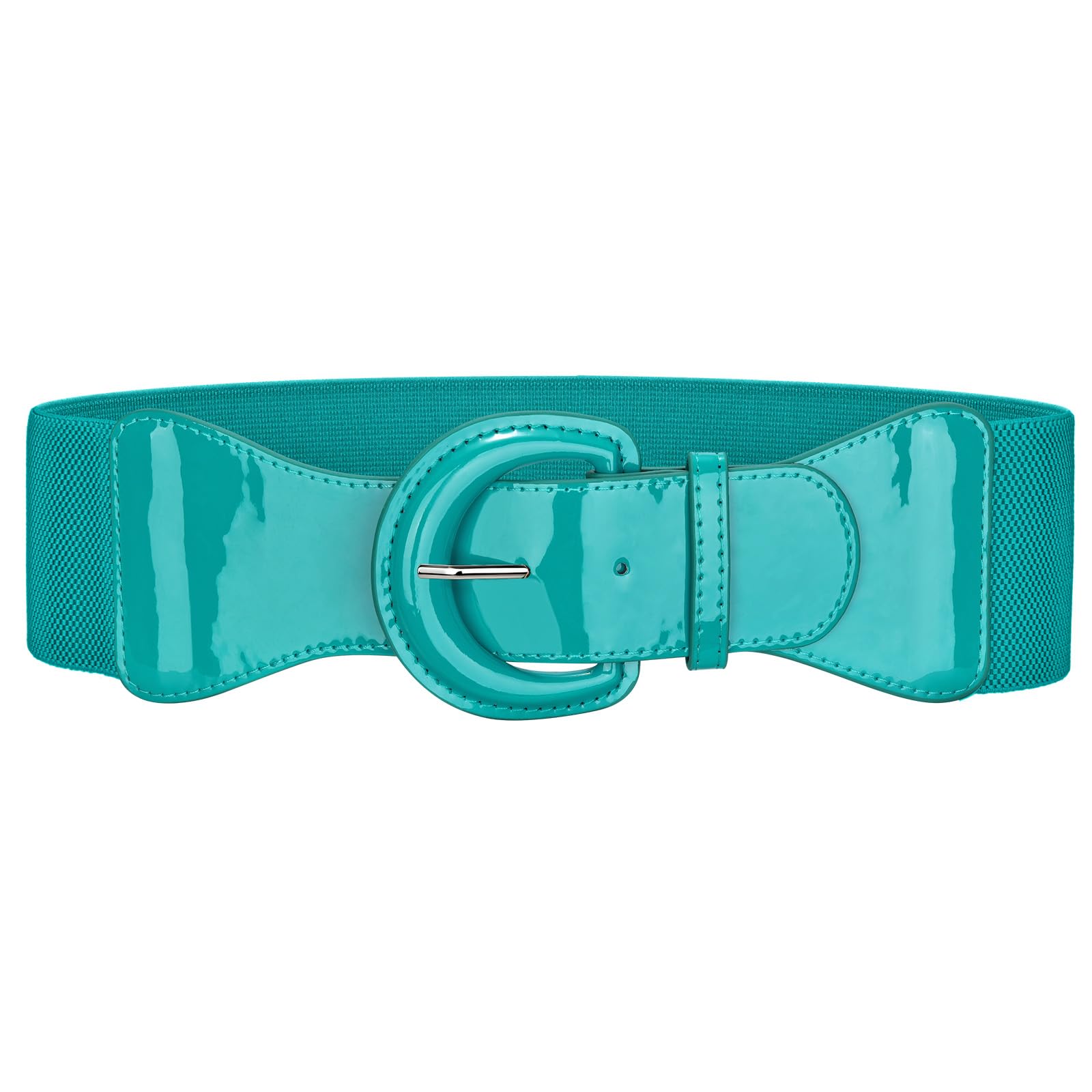 JASGOOD Women Wide Stretch Belt,Vintage Chunky Buckle Elastic Waist Belts Patent Leather Belt 50s Belt for Dress - JASGOOD OFFICIAL