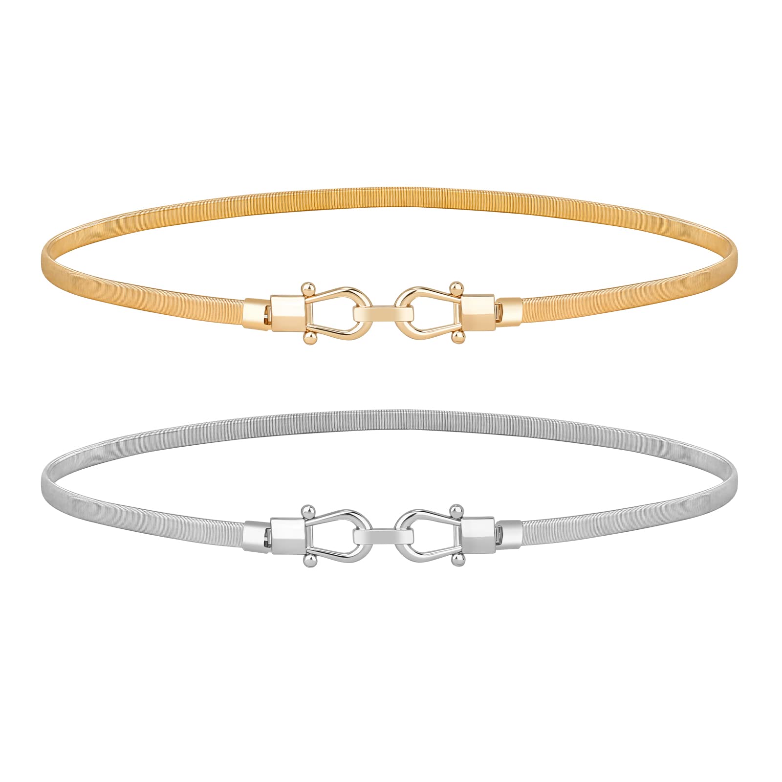 JASGOOD Skinny Metal Waist Belt for Dress Fashion Waistband Elastic Metal Chain Belt - JASGOOD OFFICIAL