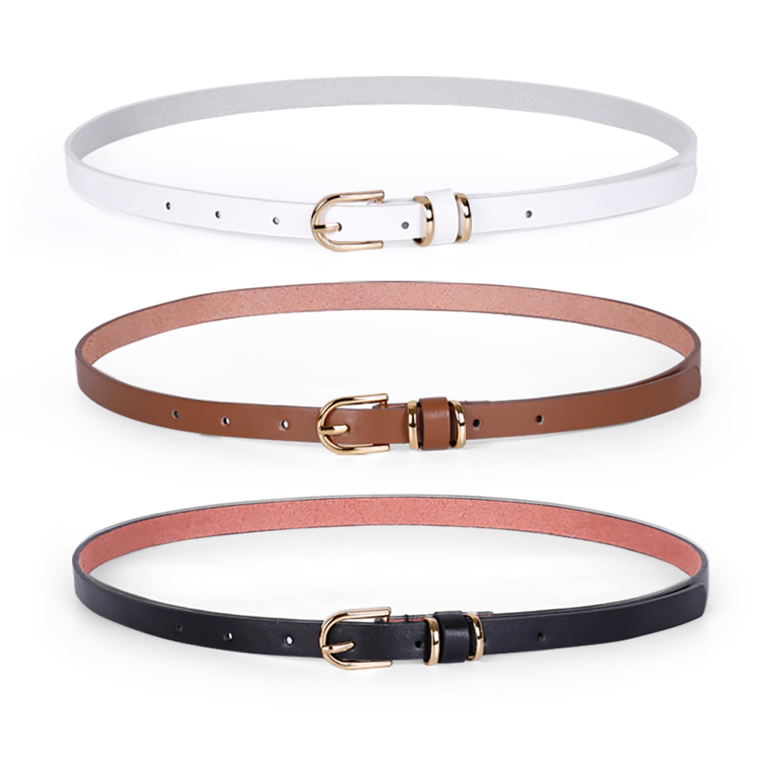 JASGOOD Women Black Skinny Leather Belt for Jeans Pants Fashion Thin PU Leather Waist Belt for Ladies Set of 3,