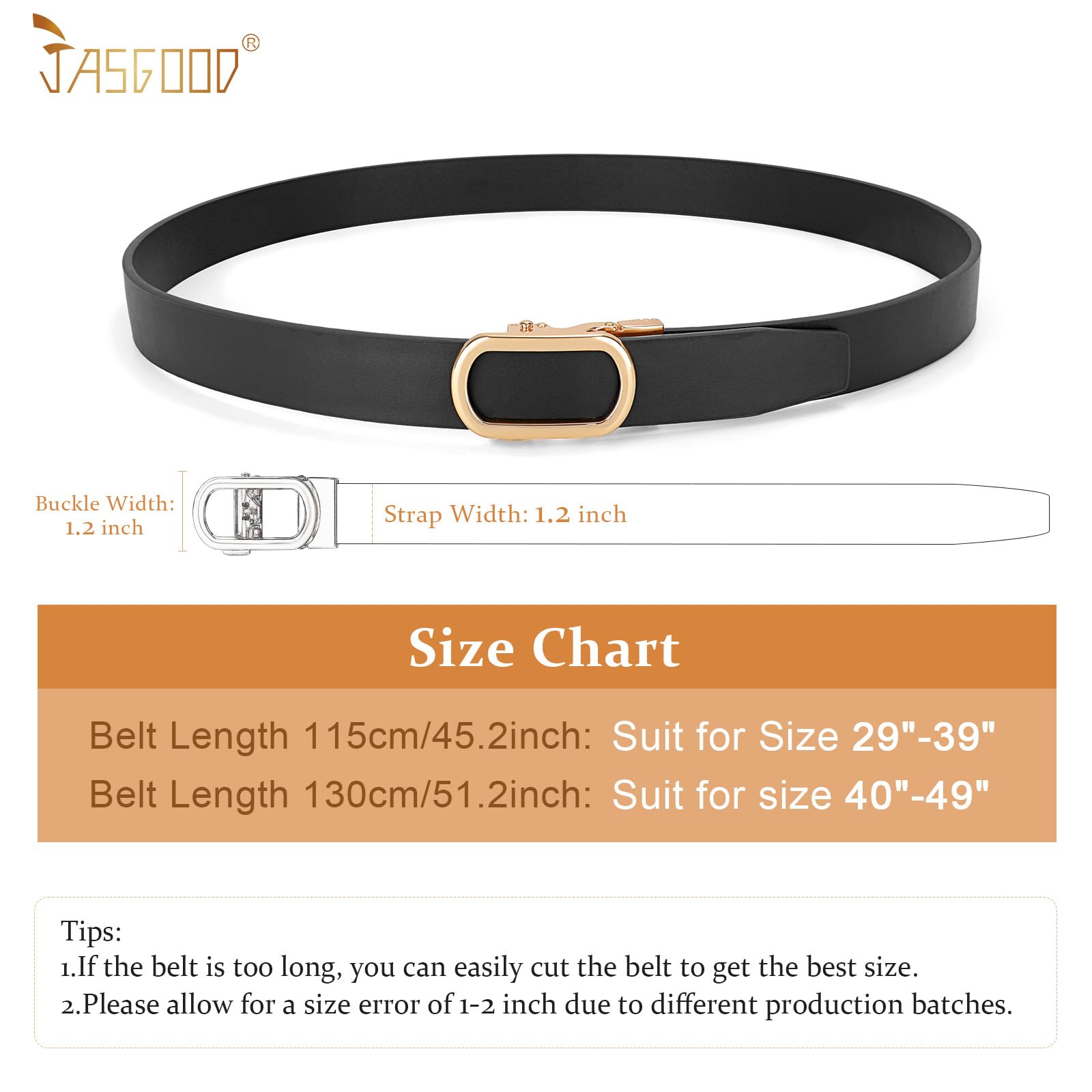 JASGOOD Women Leather Ratchet Belt for Jeans Pants Dresses Adjustable Belt with Automatic Sliding Buckle, Width 1.2" - JASGOOD OFFICIAL