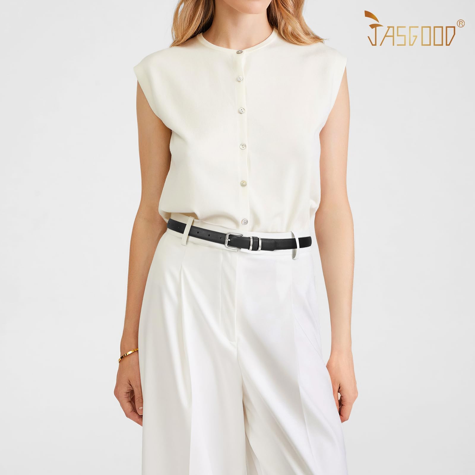 JASGOOD 3 Pack Belts for Women Belt for Jeans Pants Dress Ladies Leather Fashion Waist Thin Belts with Gold Buckle