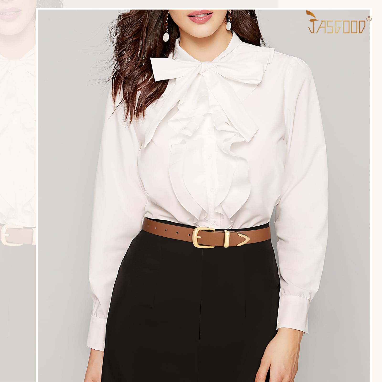 JASGOOD Women's Fashion Leather Belt Ladies Gold Buckle Leather Belt for Jeans Pants Dresses