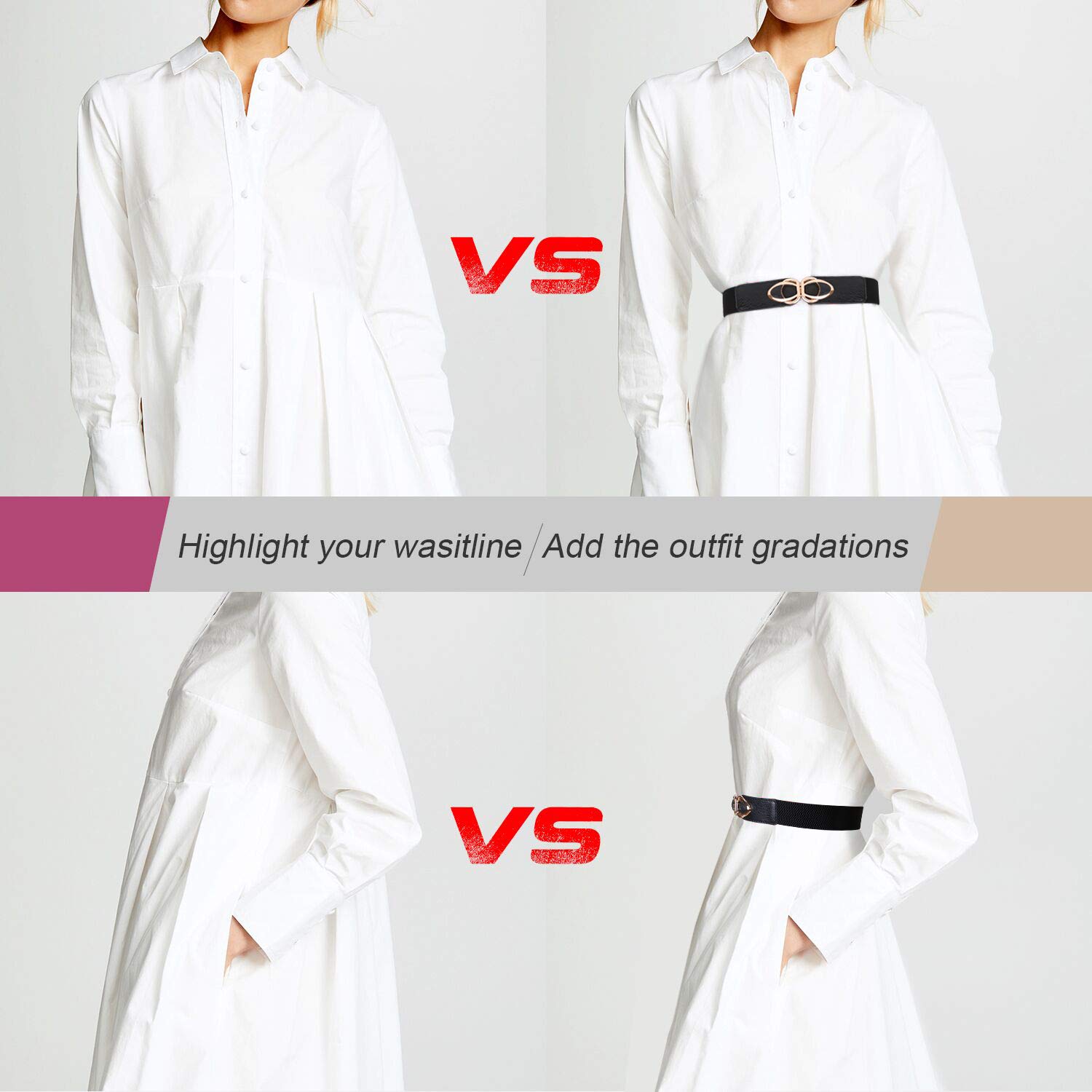 WERFORU Women Thin Elastic Belts,Skinny Stretch Vintage Fashion Waistband for Dress with Gold Buckle 4 Pack