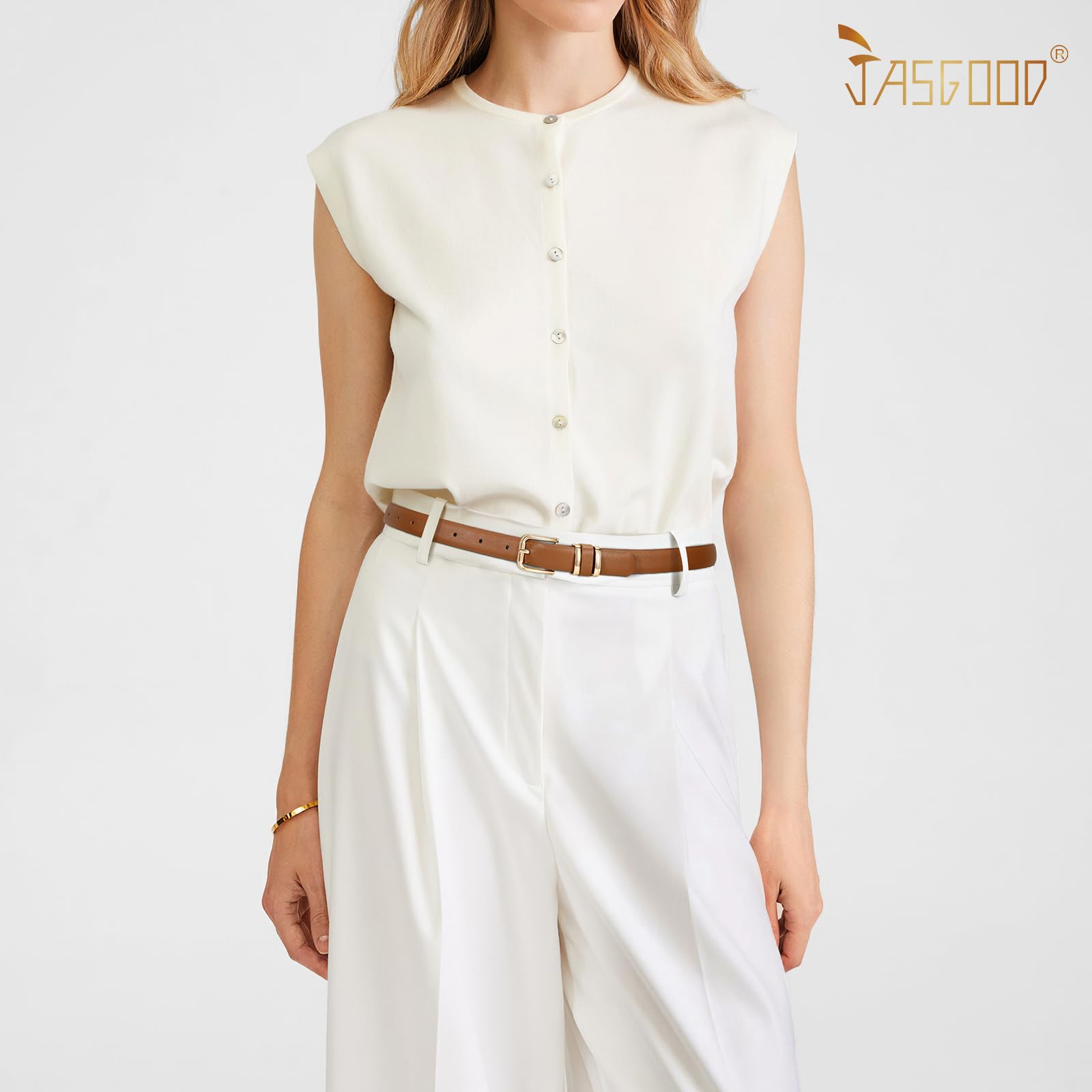 JASGOOD 3 Pack Belts for Women Belt for Jeans Pants Dress Ladies Leather Fashion Waist Thin Belts with Gold Buckle