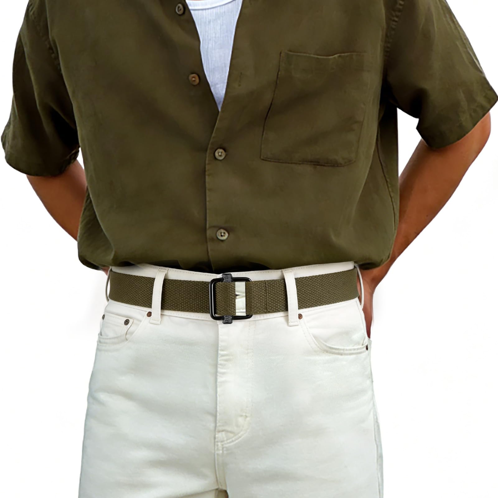 JASGOOD 2 Pack Mens Belts Canvas Belt for Men Fabric Web Golf Belt Casual Belt for Jeans Pants