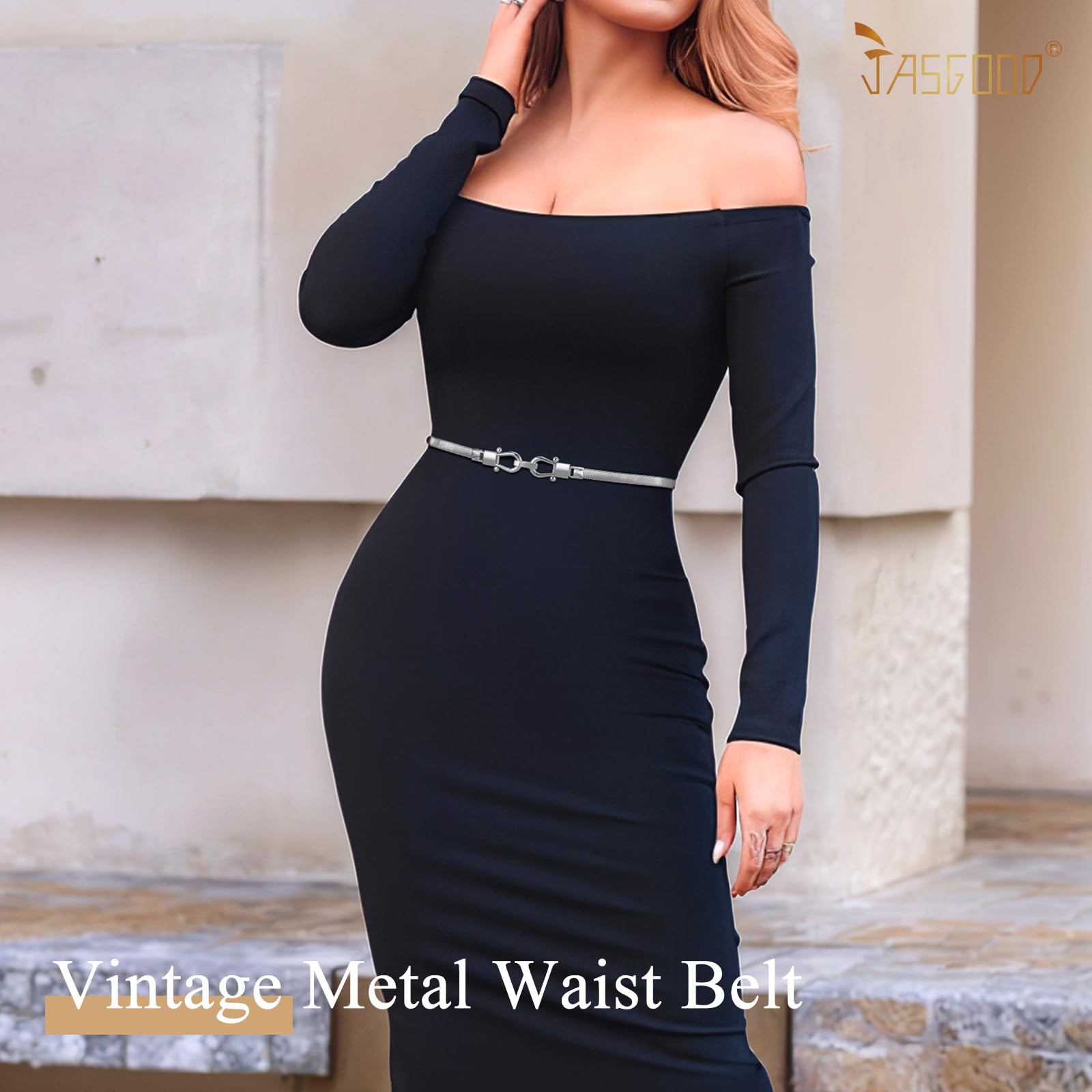 JASGOOD Skinny Metal Waist Belt for Dress Fashion Waistband Elastic Metal Chain Belt - JASGOOD OFFICIAL