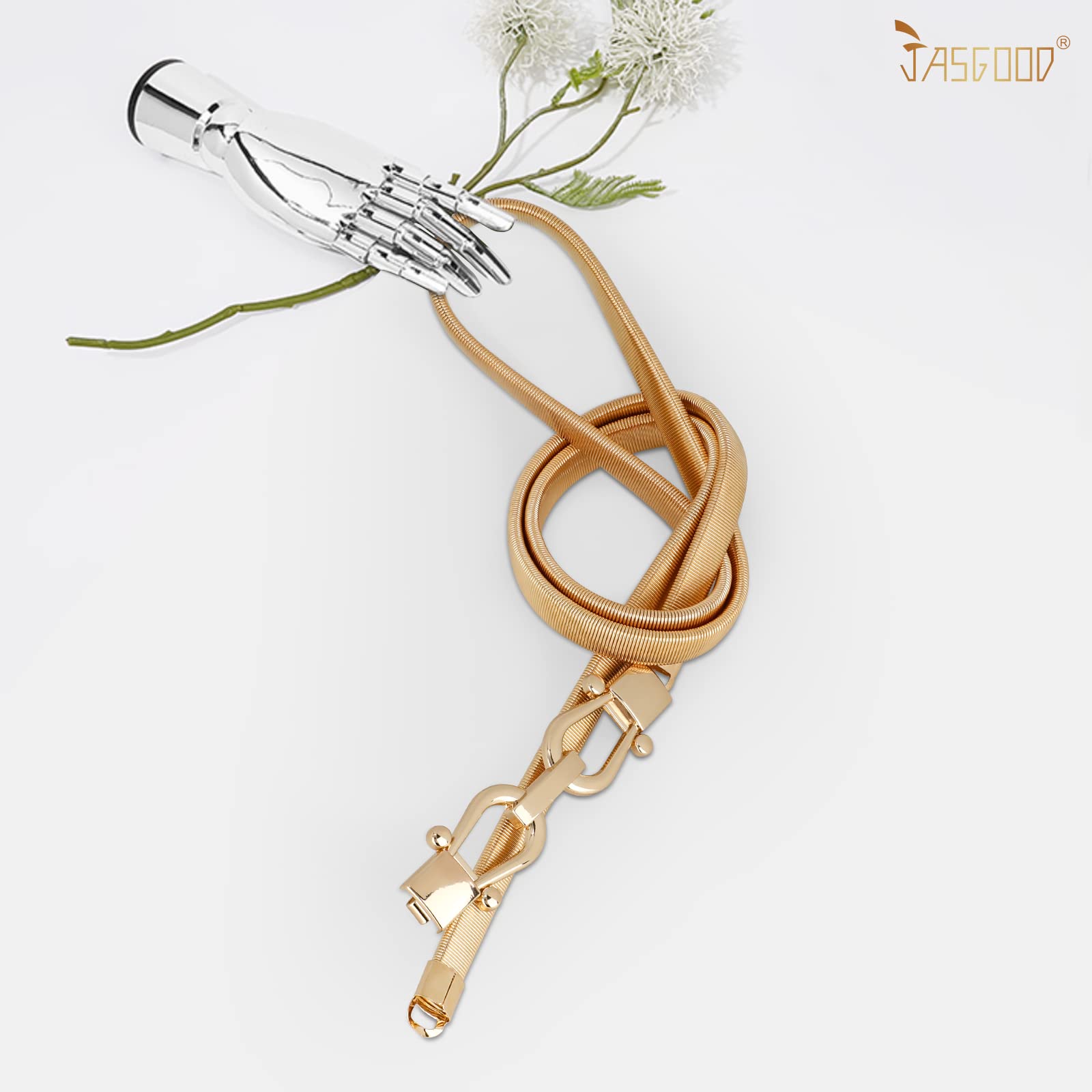 JASGOOD Skinny Metal Waist Belt for Dress Fashion Waistband Elastic Metal Chain Belt - JASGOOD OFFICIAL