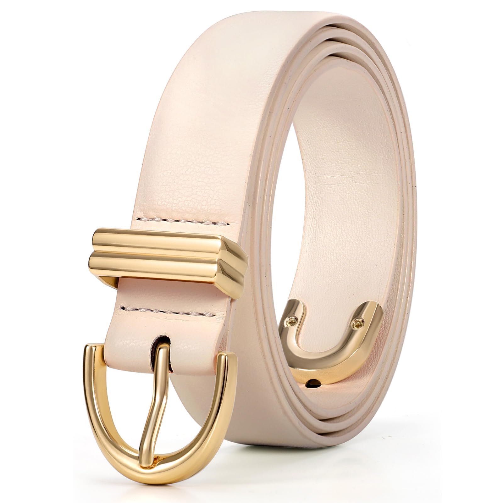 JASGOOD Women Leather Belt for Jeans Pants Fashion Gold Buckle Ladies Waist Belt