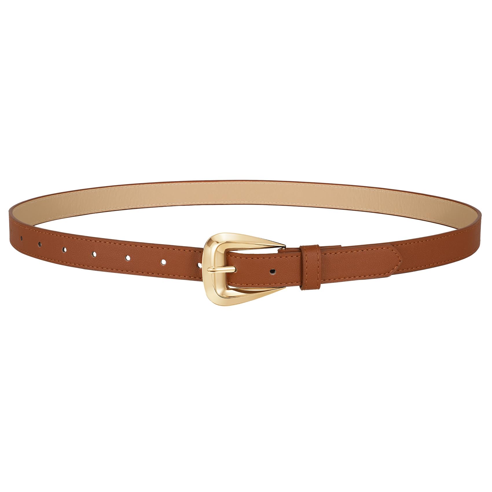 JASGOOD Women Leather Belts for Jeans Pants Soft Leather Waist Belt for Ladies Vintage Belt with Gold Buckle 0.9" Width