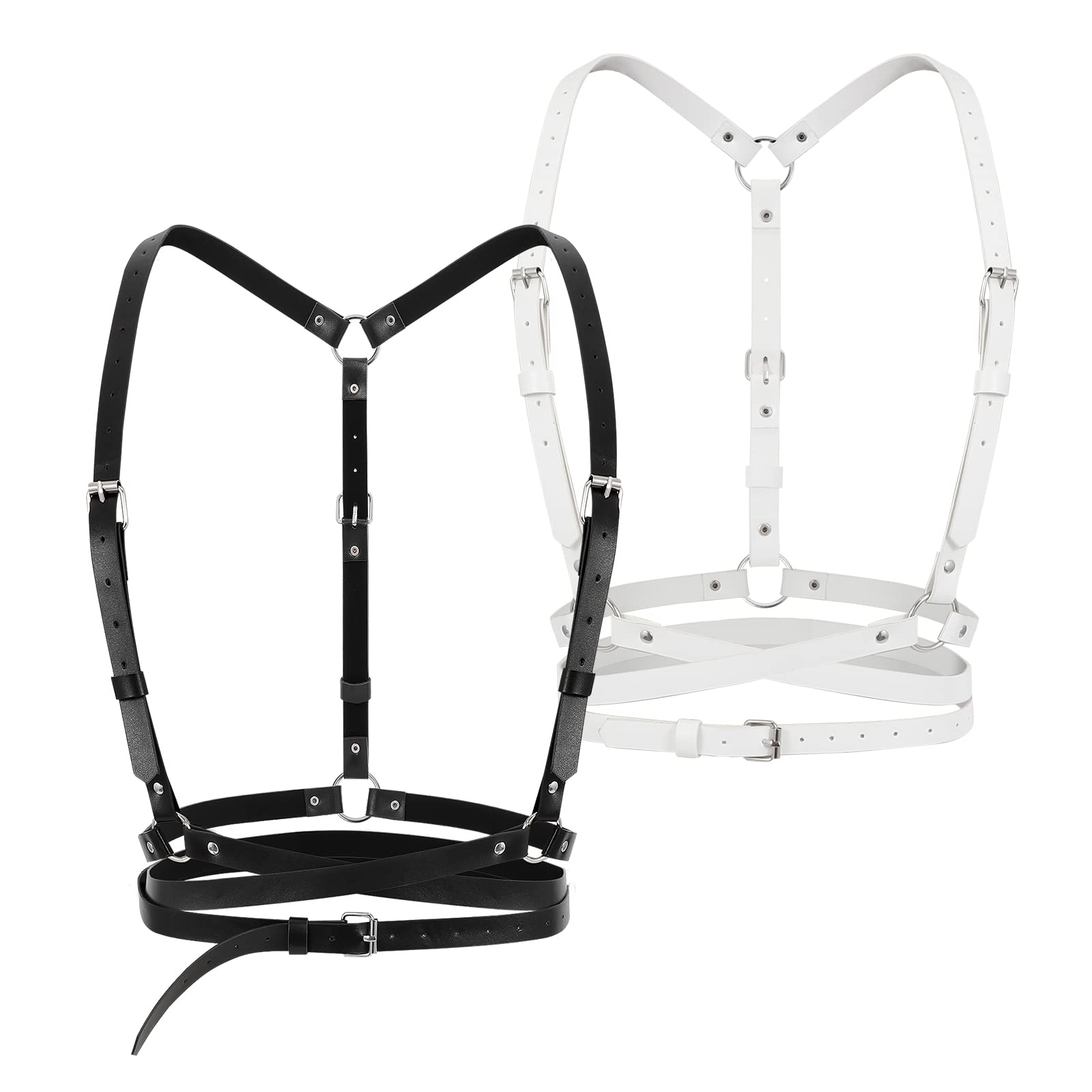 JASGOOD Punk Waist Belt Women PU Leather Skinny Body Adjustable Belts with Gothic Circle for Party