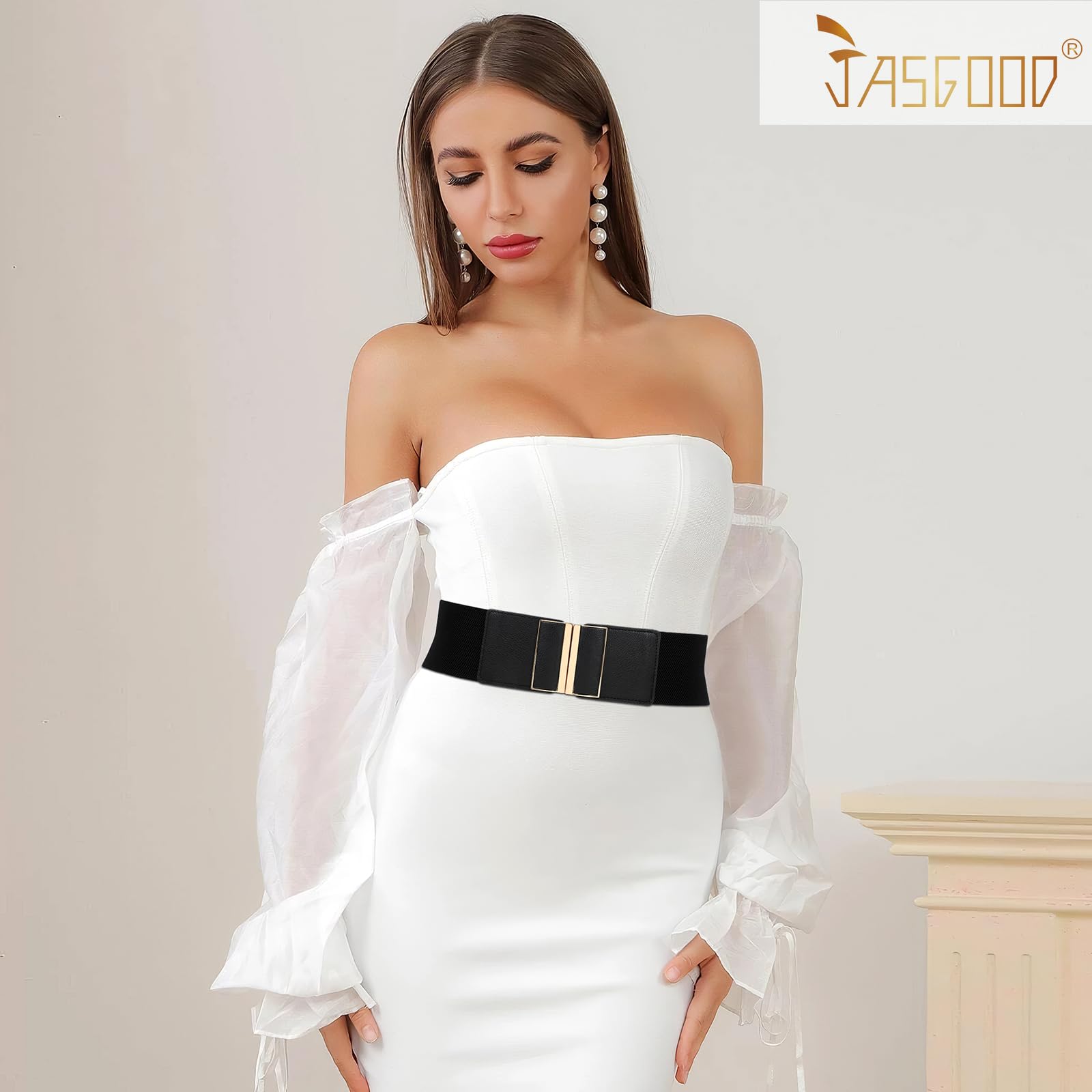 JASGOOD 4 Pack Wide Elastic Stretch Waist Belts for Women Dress Belt - JASGOOD OFFICIAL