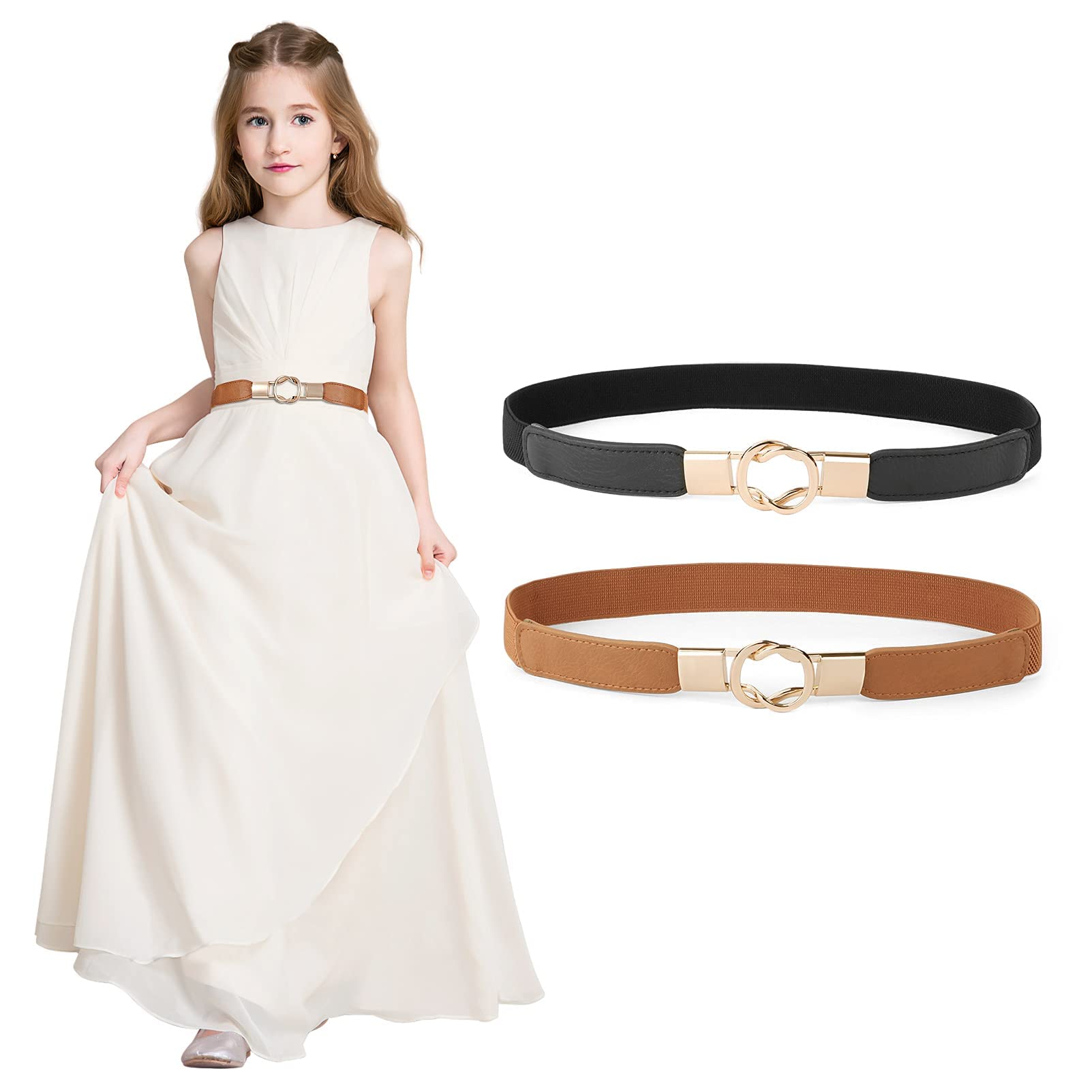 JASGOOD Kids Skinny Elastic Stretch Belts for girls with Easy Buckle Toddler School Uniform Dress Belts