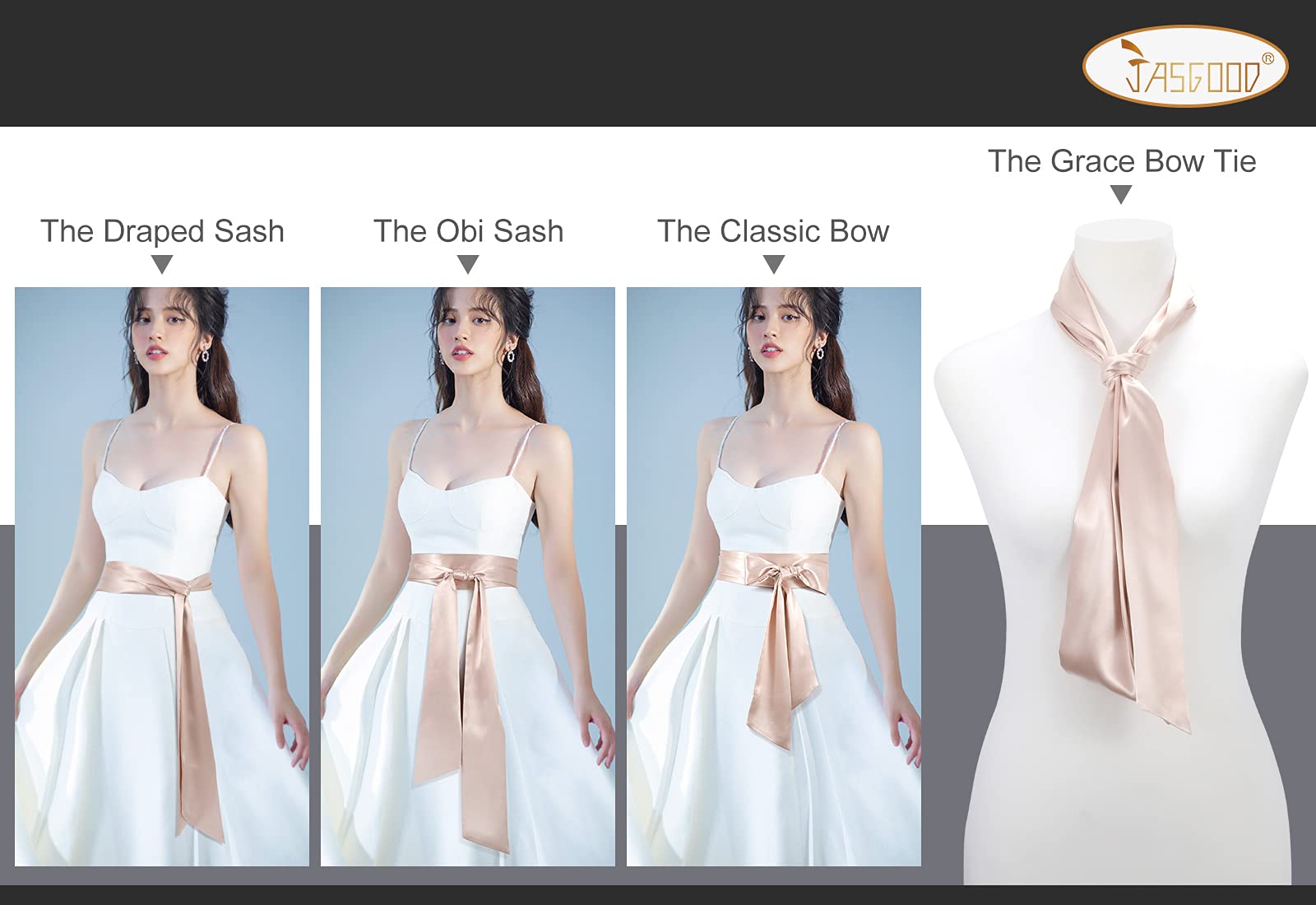 JASGOOD Women Sash Belt for Dress Long Satin Waist Belt for Wedding Party Special Occasion 3.7" Width