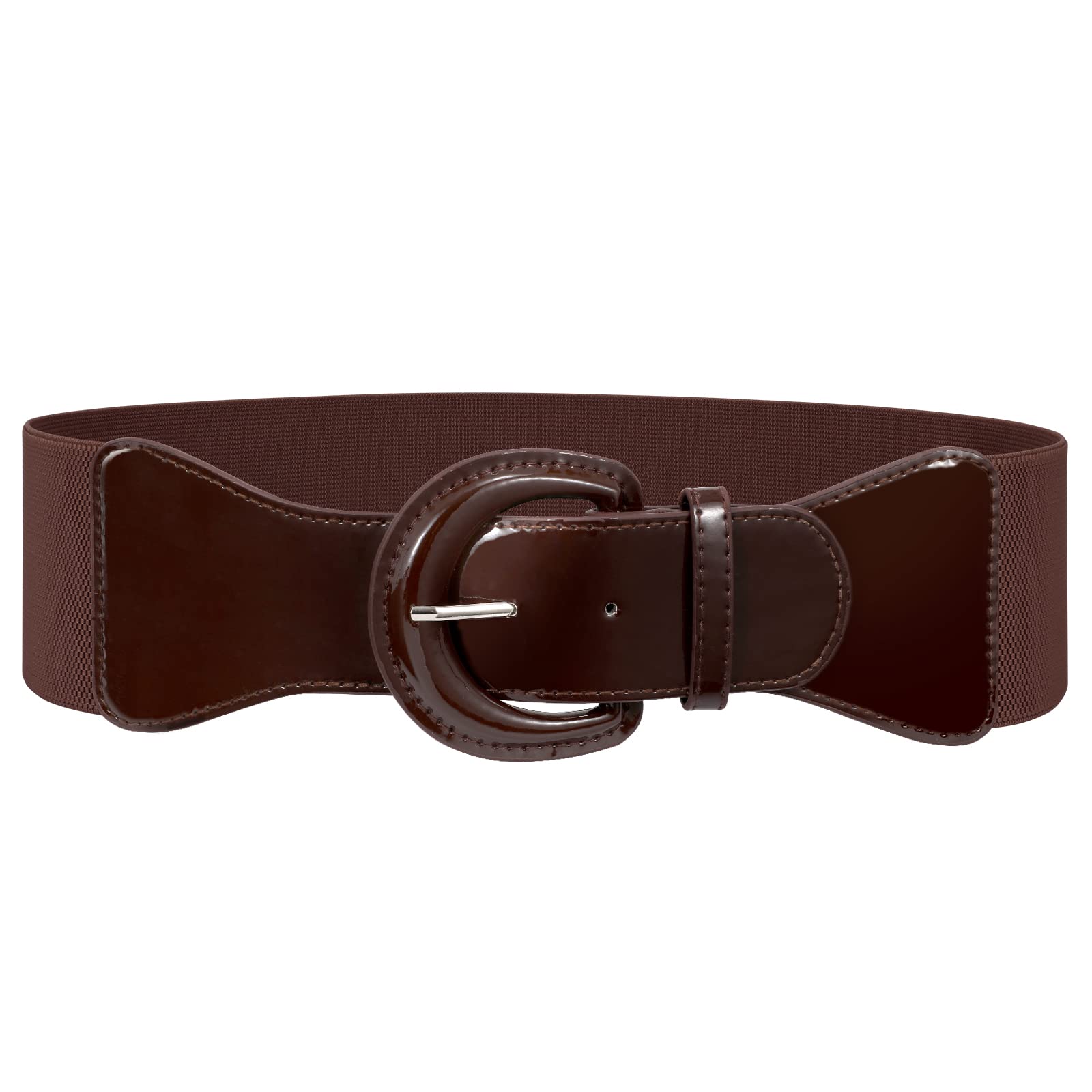 JASGOOD Women Wide Stretch Belt,Vintage Chunky Buckle Elastic Waist Belts Patent Leather Belt 50s Belt for Dress - JASGOOD OFFICIAL