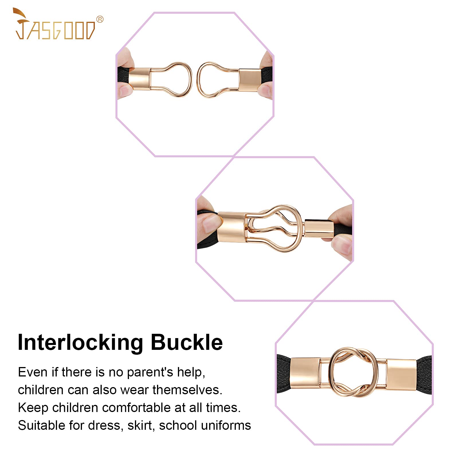 JASGOOD Kids Skinny Elastic Stretch Belts for girls with Easy Buckle Toddler School Uniform Dress Belts