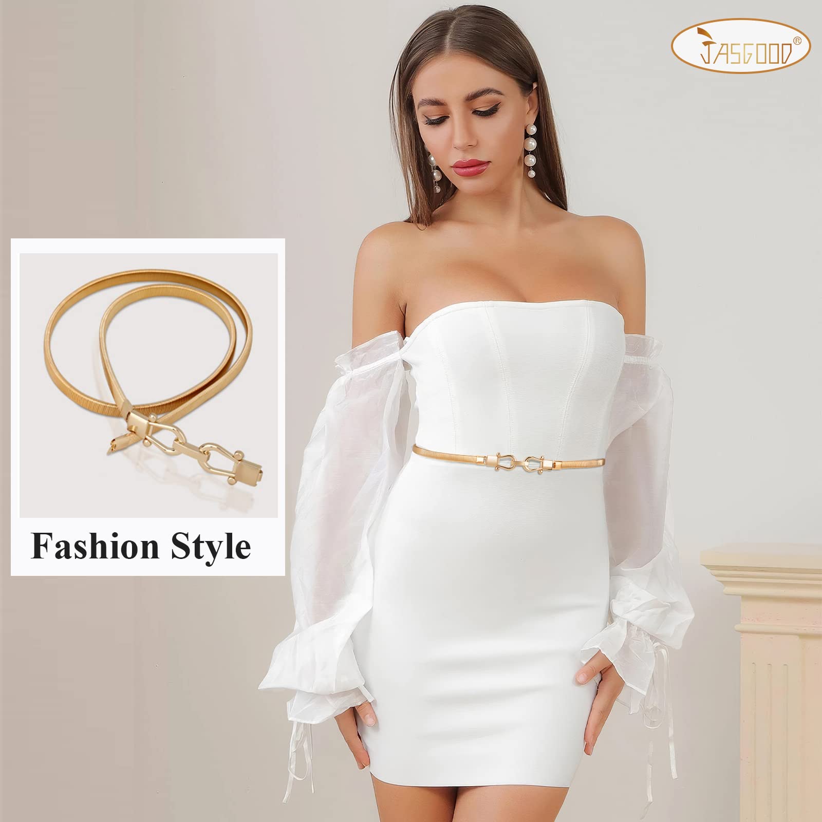 JASGOOD Skinny Metal Waist Belt for Dress Fashion Waistband Elastic Metal Chain Belt - JASGOOD OFFICIAL
